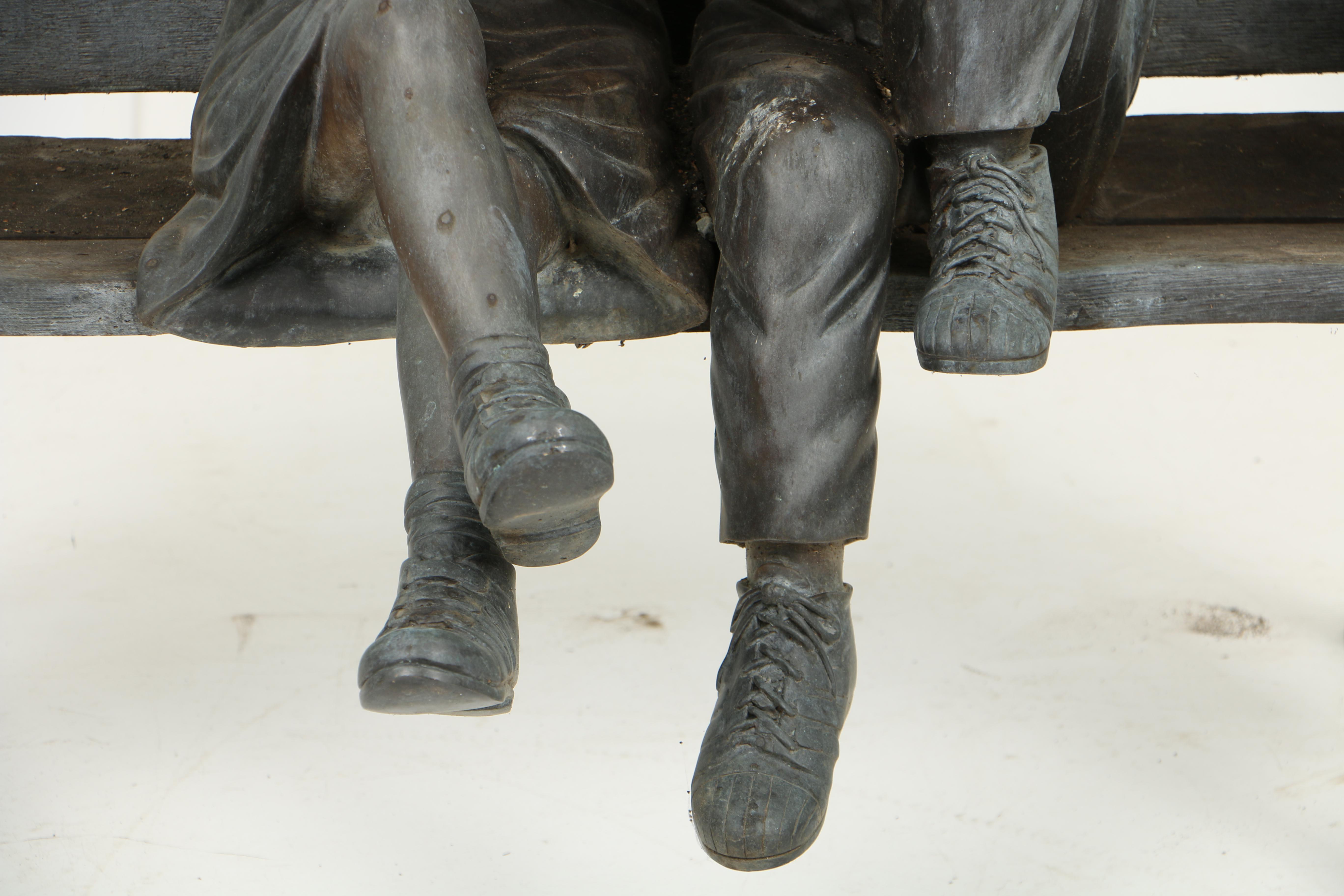 Patinated Leaded Brass Garden Sculpture of Two Children Reading on a Bench