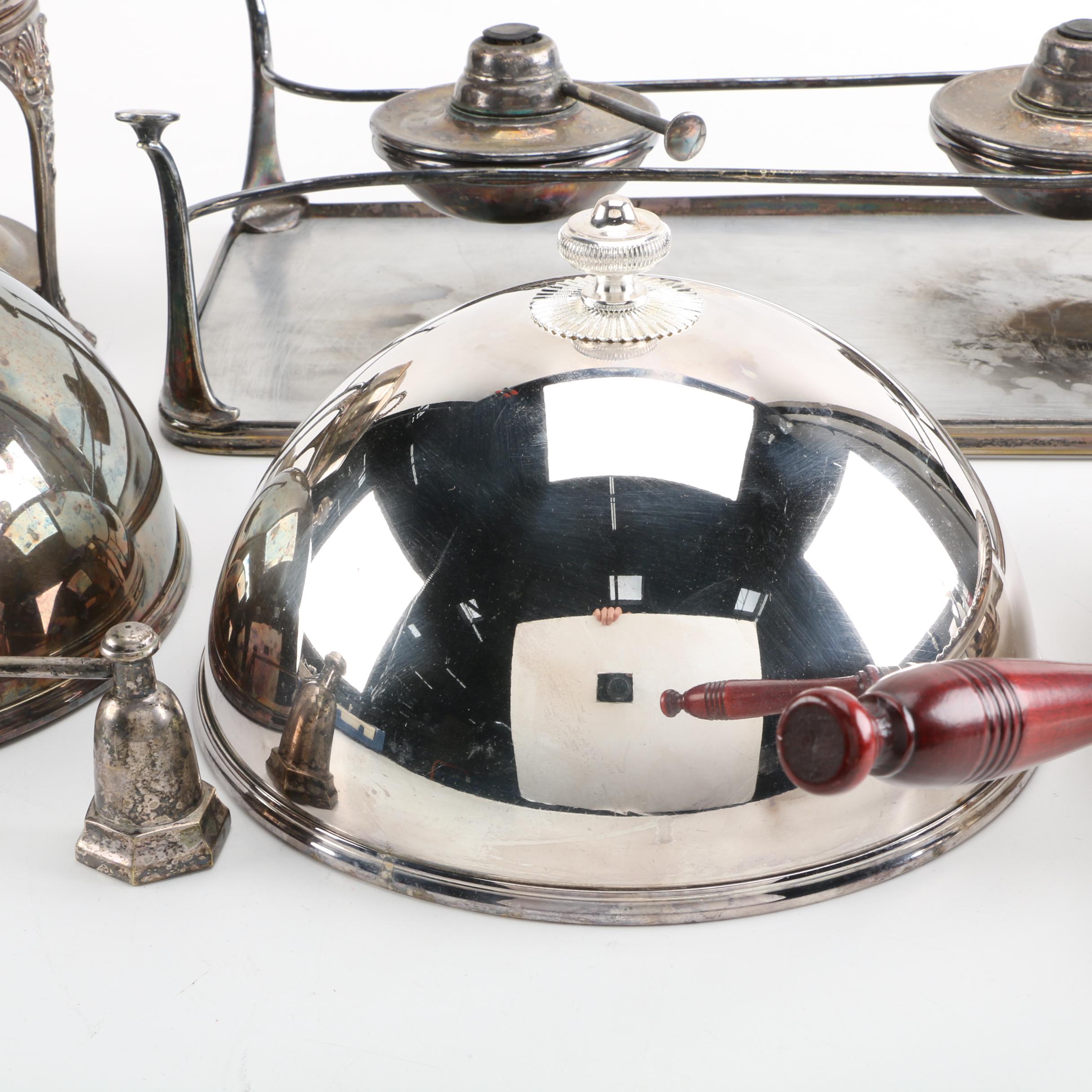 Hukin & Heath Chafing Dish Stand and Other Silver Plate Serveware