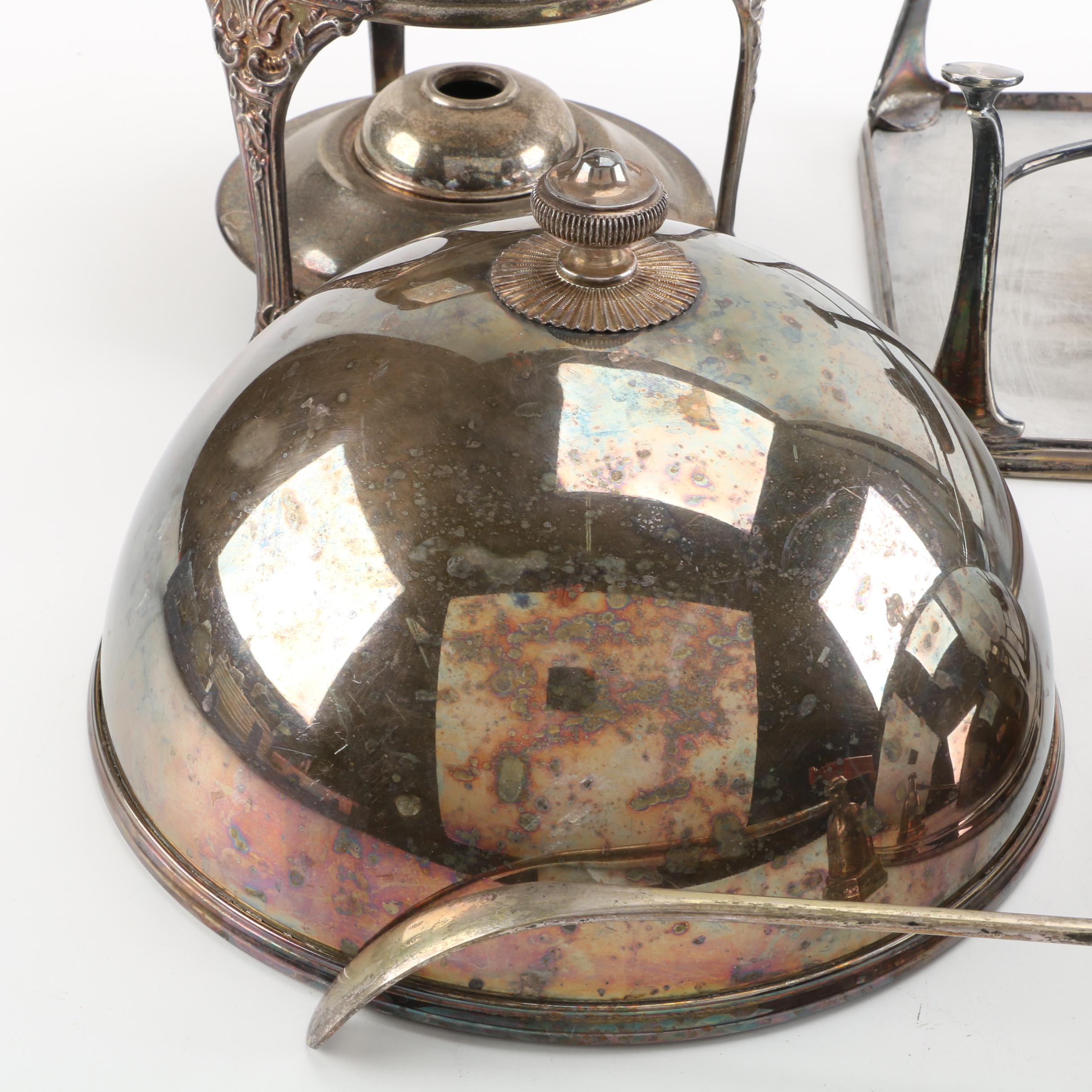 Hukin & Heath Chafing Dish Stand and Other Silver Plate Serveware