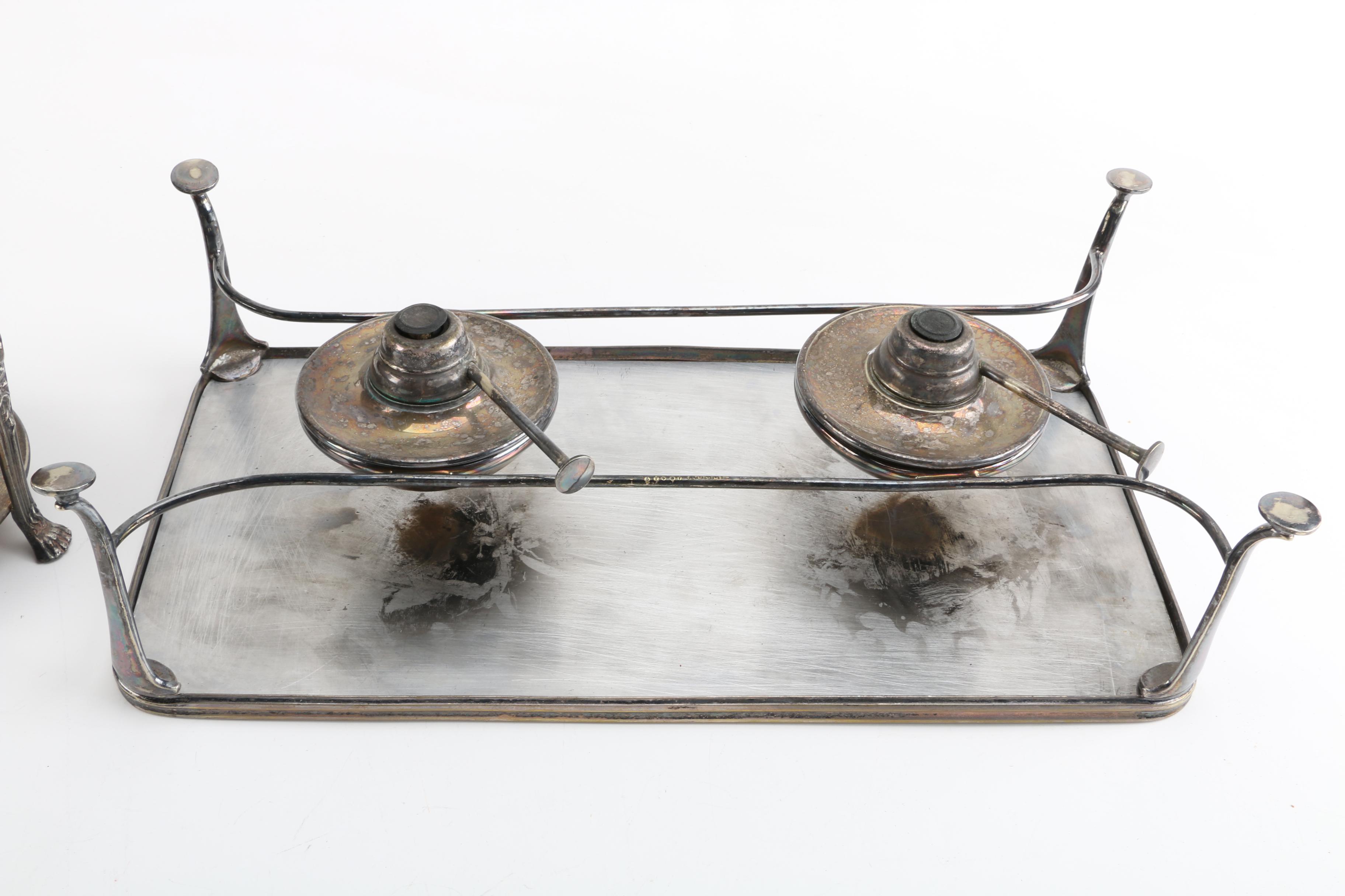 Hukin & Heath Chafing Dish Stand and Other Silver Plate Serveware