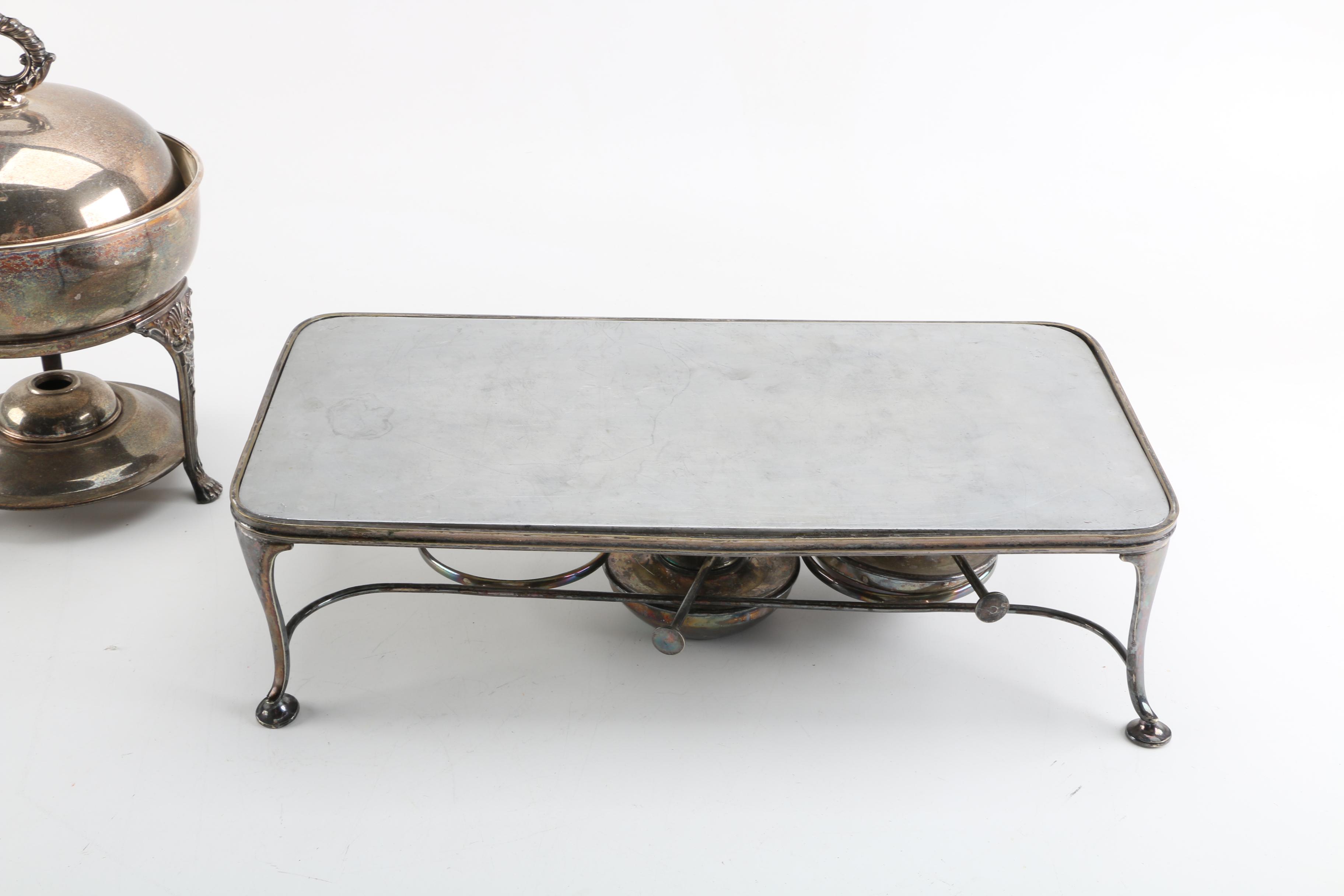 Hukin & Heath Chafing Dish Stand and Other Silver Plate Serveware