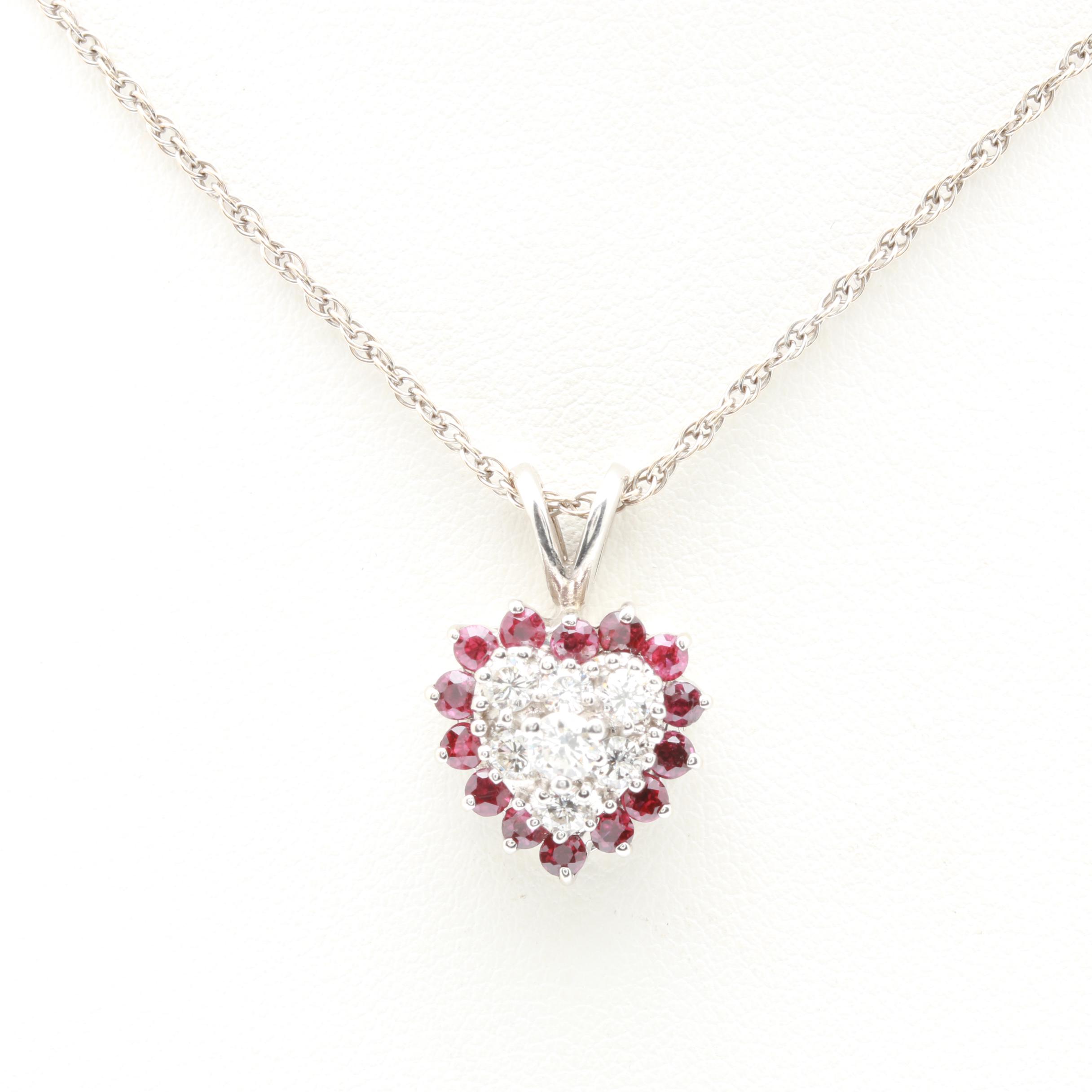14K Yellow Gold Ruby and Diamond Necklace