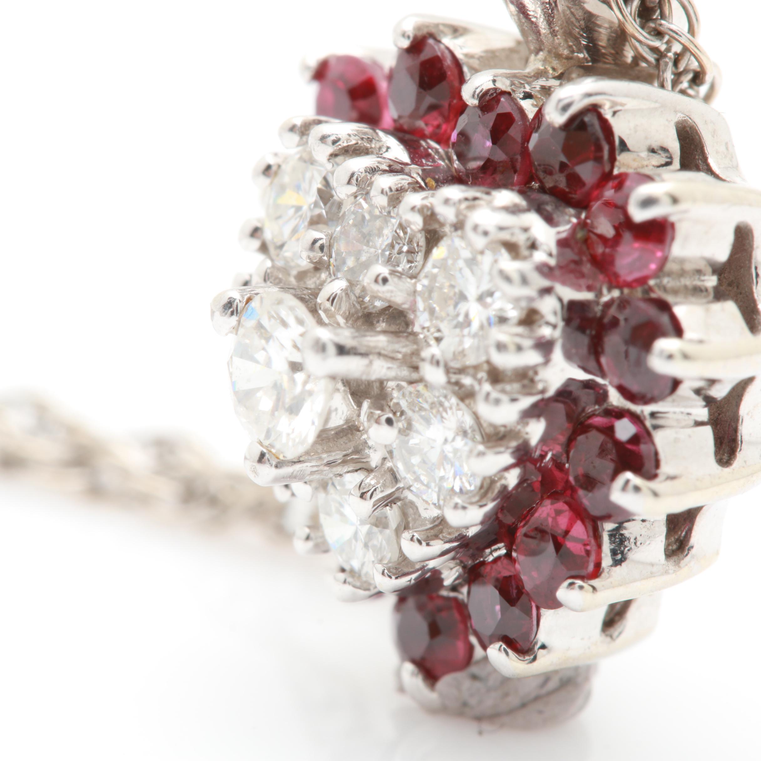 14K Yellow Gold Ruby and Diamond Necklace