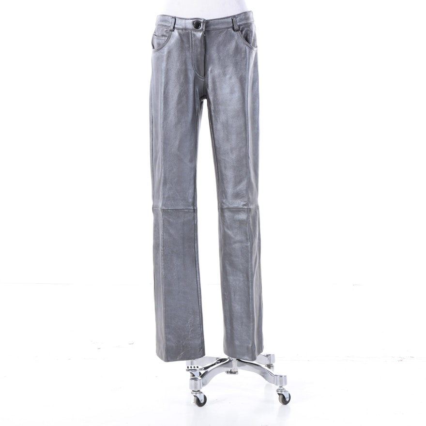 Sutton Studio Silver Tone Lambskin Leather Pants