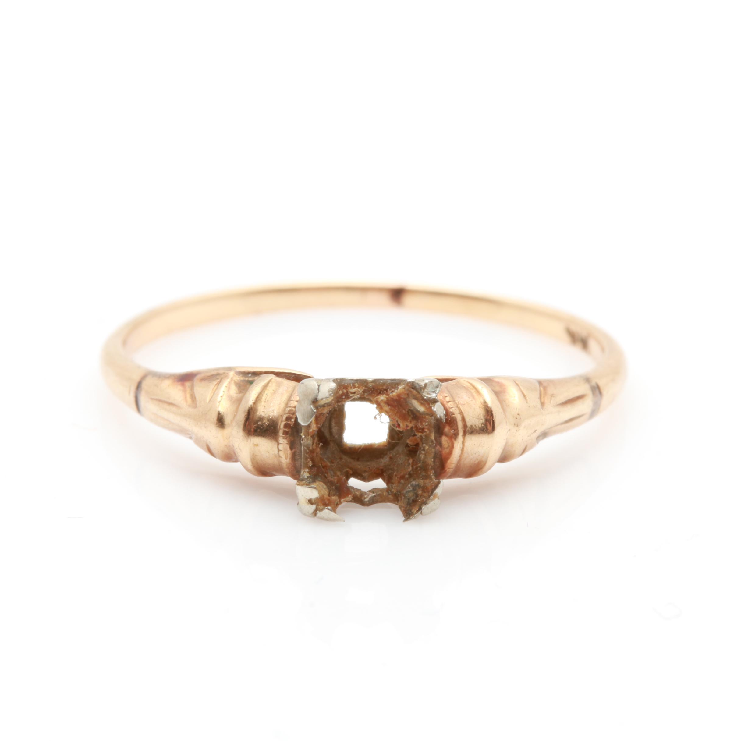 14K Yellow Gold Ring Mounting and Brooch Including Pearls and Blue Sapphire