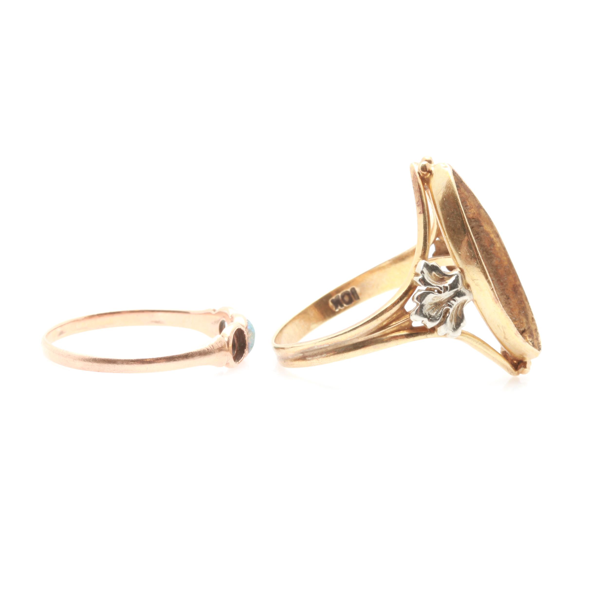 10K Yellow Gold Blank Mount Ring and 10K Rose Gold Opal Ring
