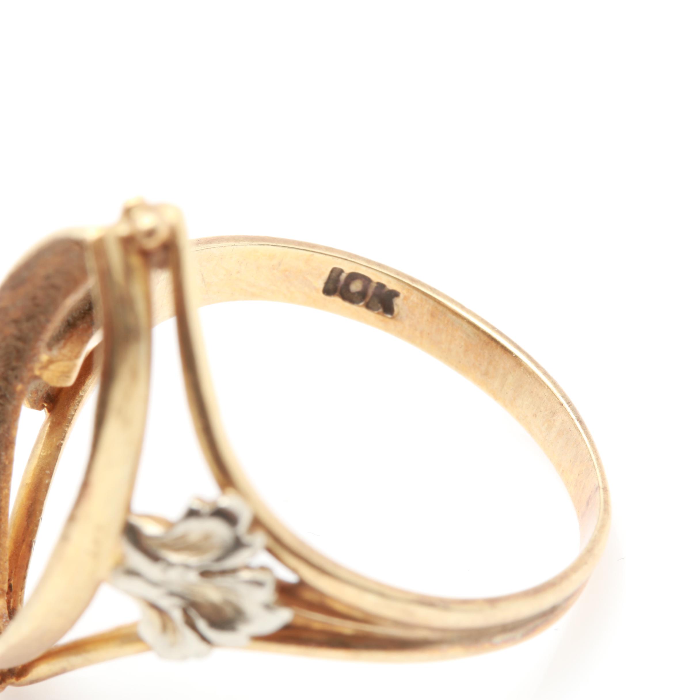 10K Yellow Gold Blank Mount Ring and 10K Rose Gold Opal Ring