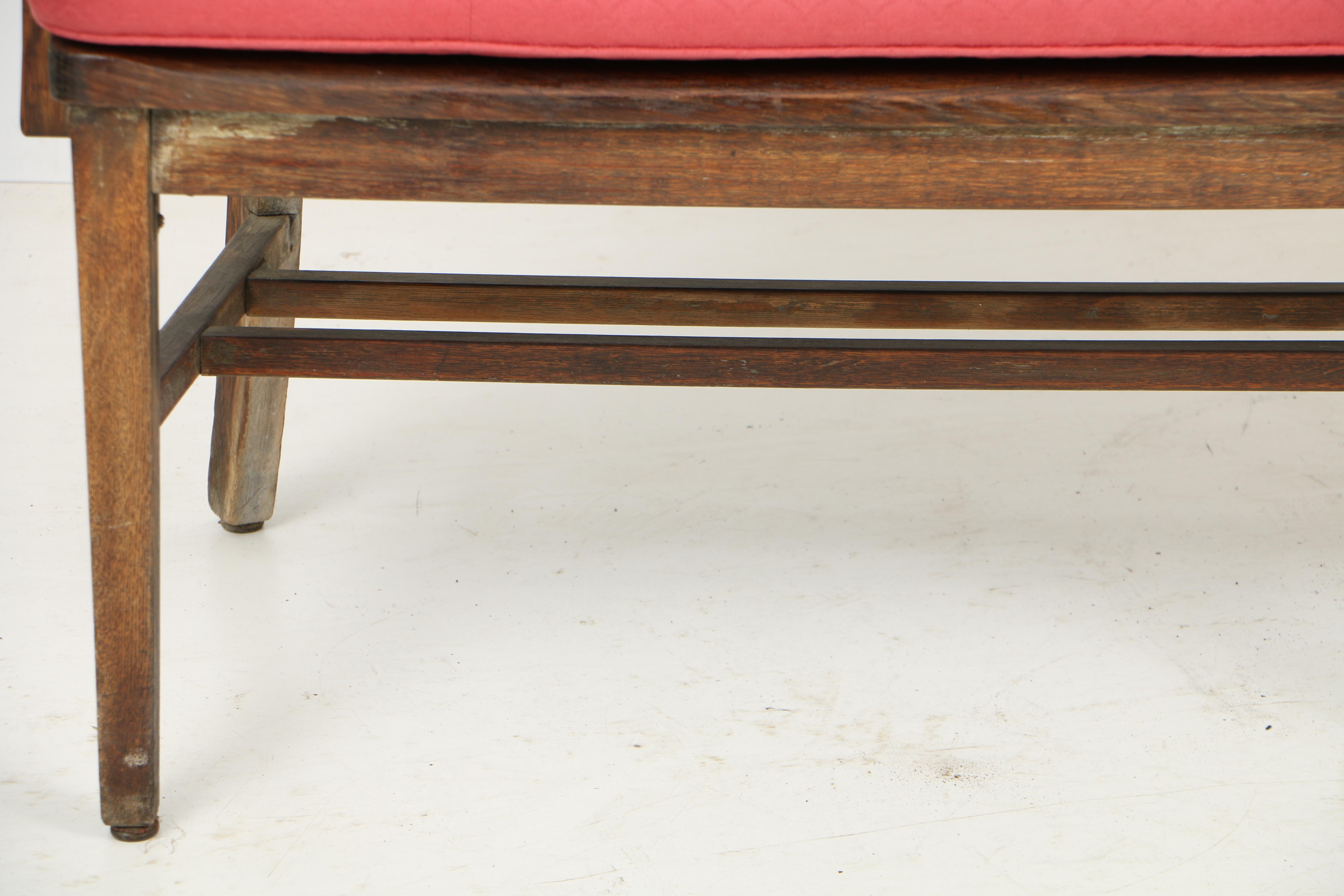 Vintage W.H. Gunlocke Chair Co. Oak Waiting Bench with Custom-Made Cushion