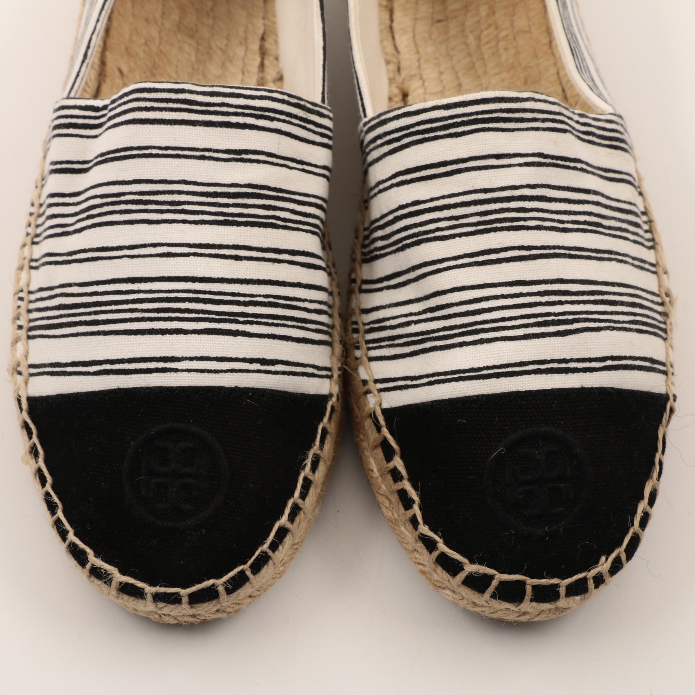 Women's Tory Burch Black and White Striped Espadrilles