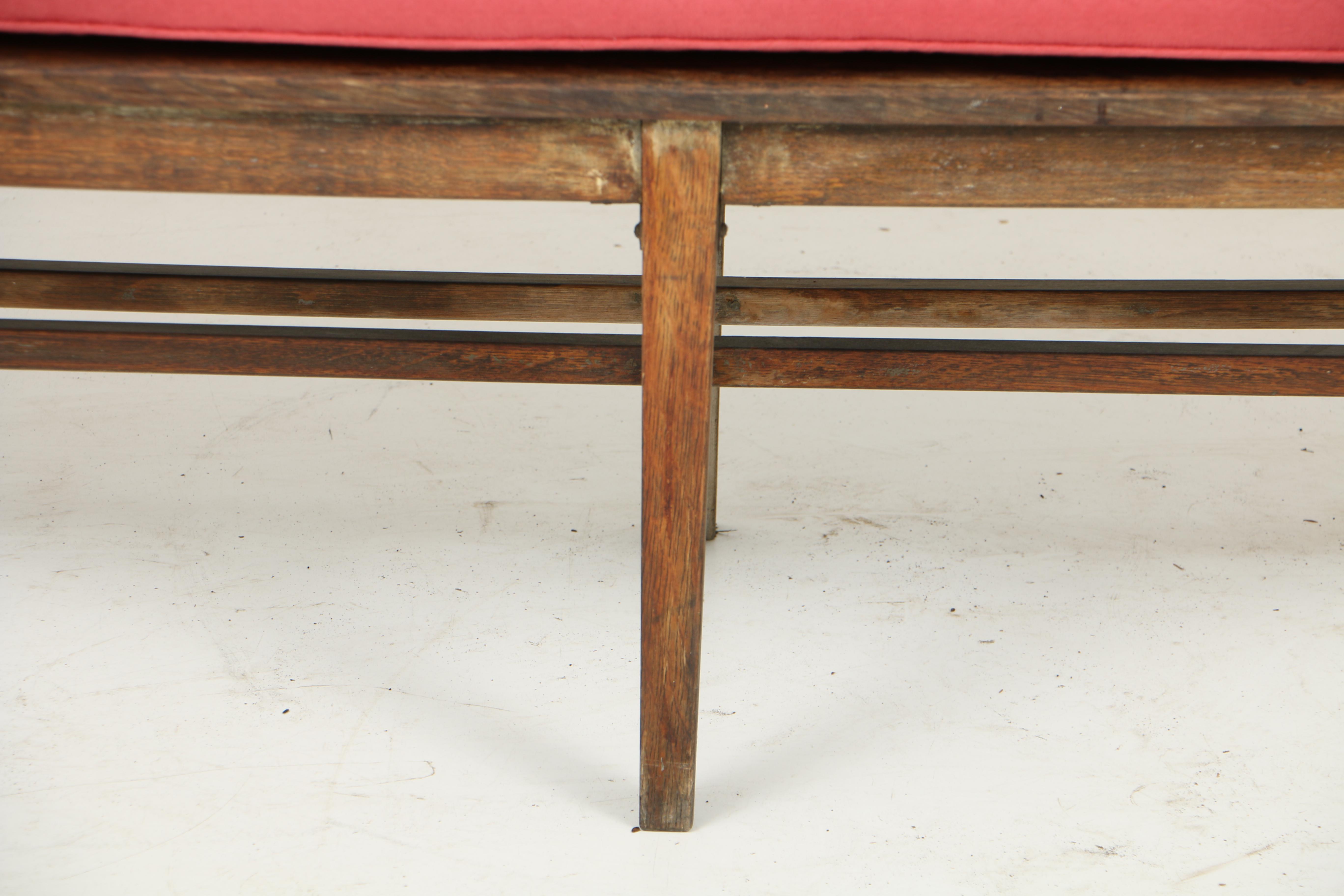Vintage W.H. Gunlocke Chair Co. Oak Waiting Bench with Custom-Made Cushion