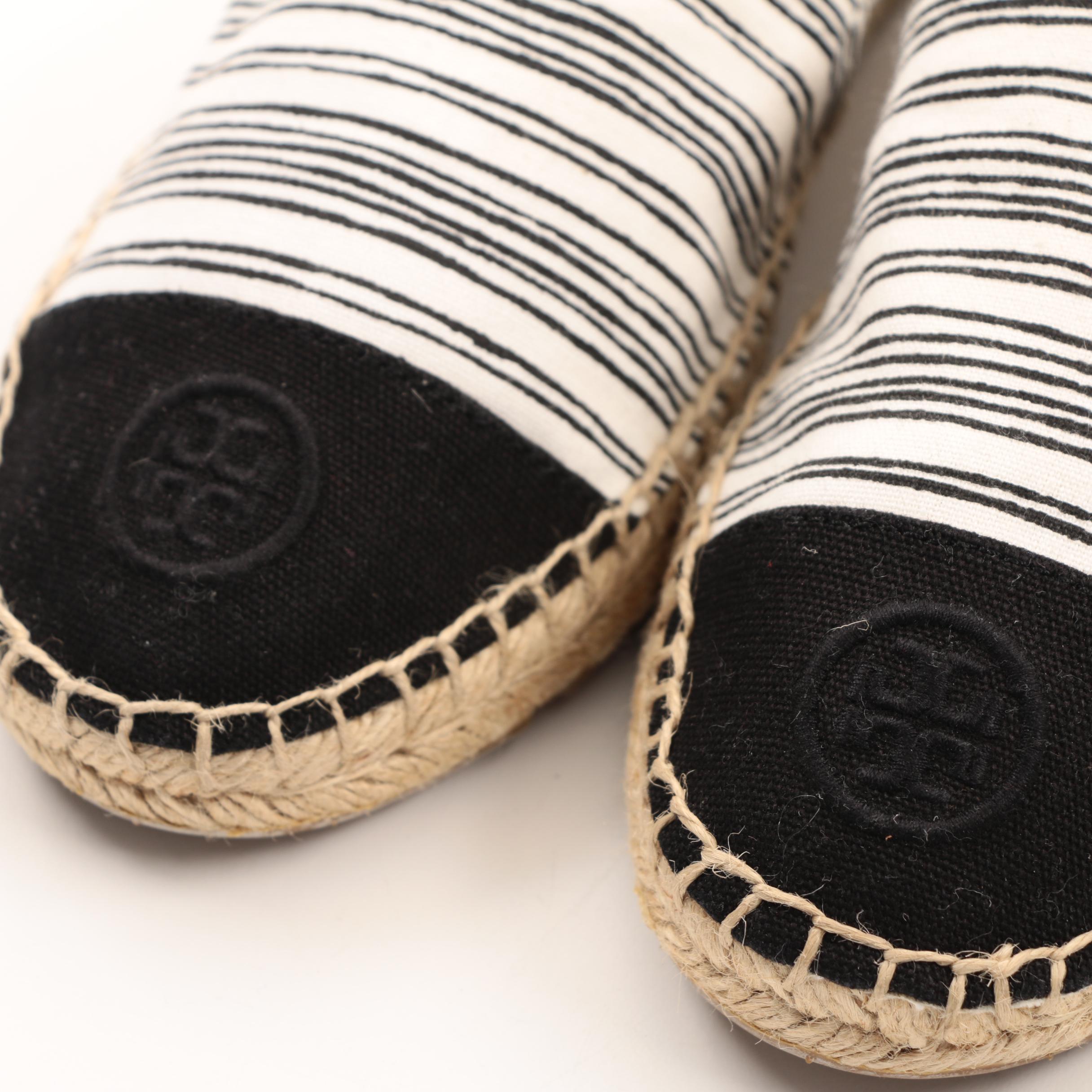 Women's Tory Burch Black and White Striped Espadrilles