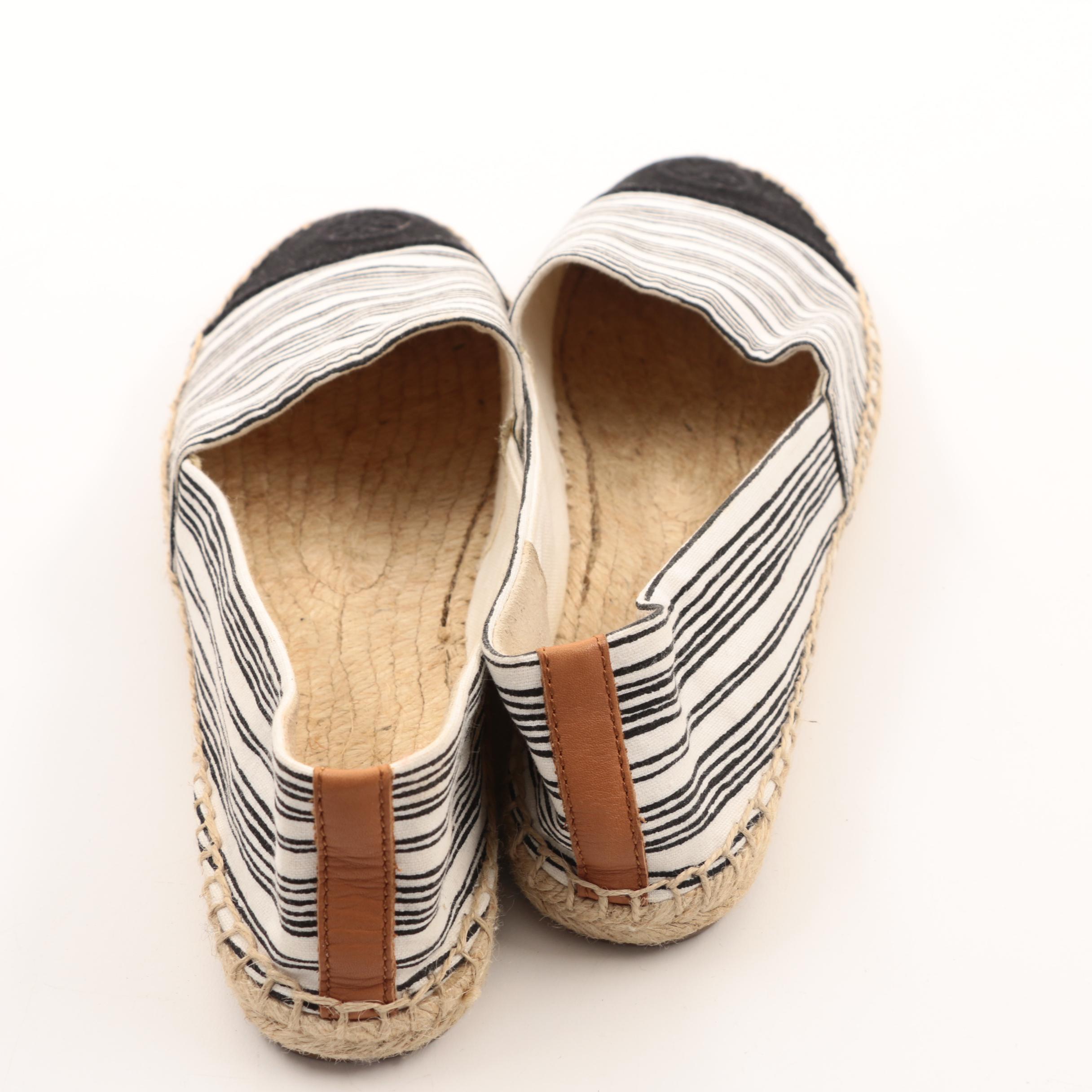 Women's Tory Burch Black and White Striped Espadrilles