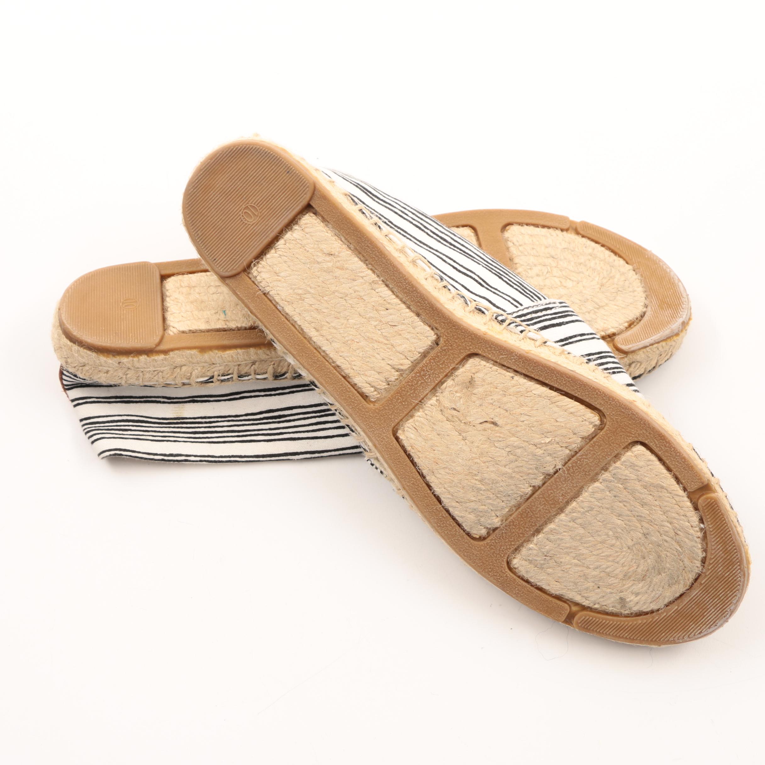 Women's Tory Burch Black and White Striped Espadrilles