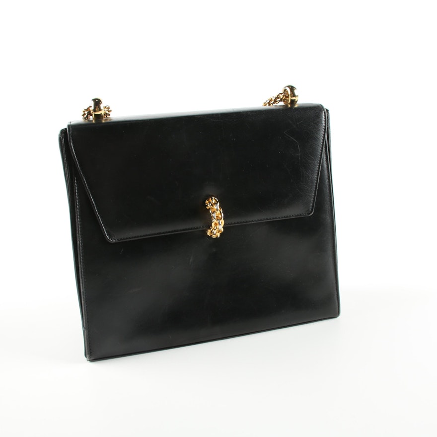 Vintage Paloma Picasso Black Leather Shoulder Bag