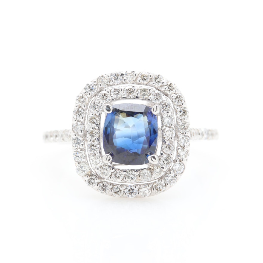 18K White Gold Sapphire and Diamond Ring