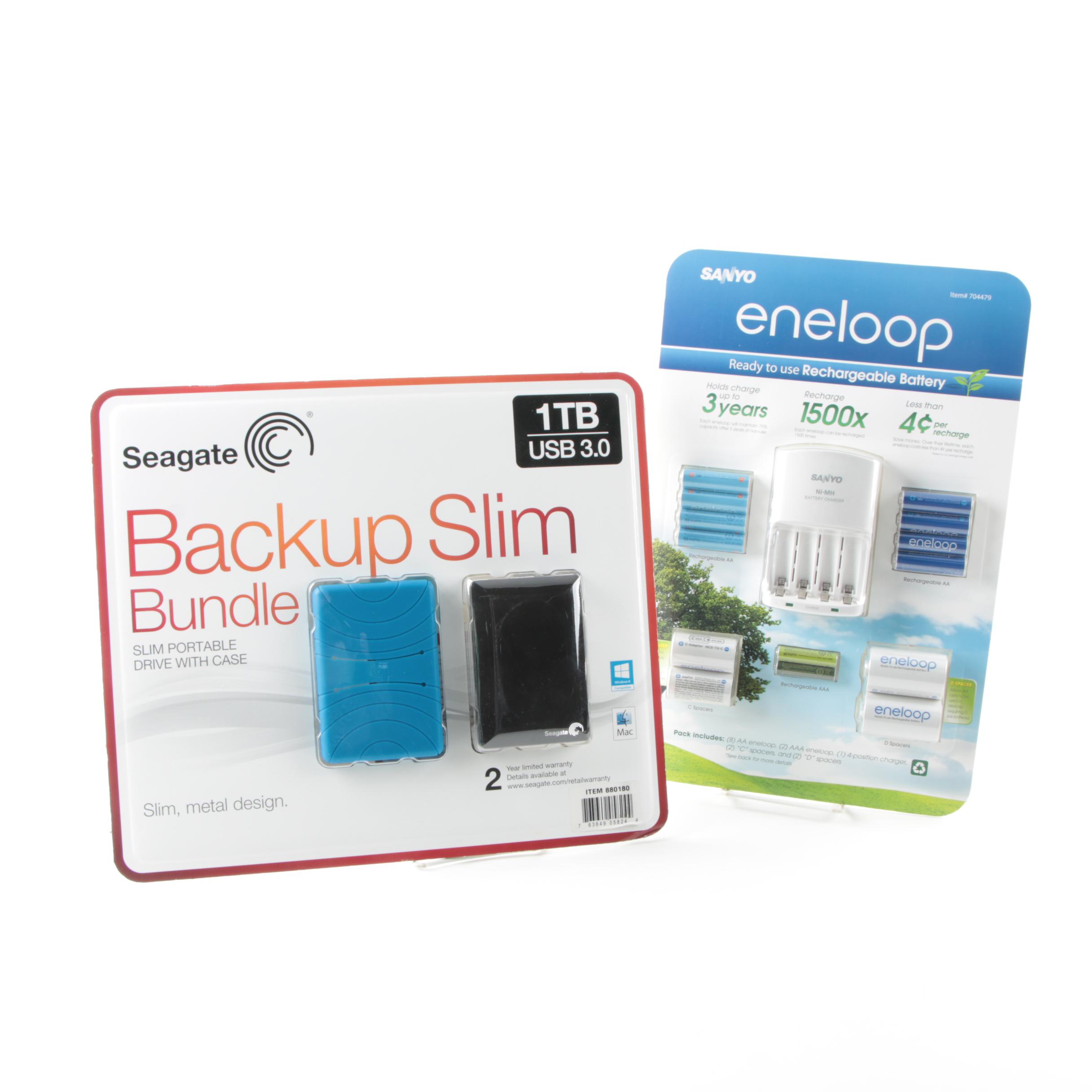 Seagate 1TB Portable Drive with Sanyo Eneloop Rechargeable Battery Set