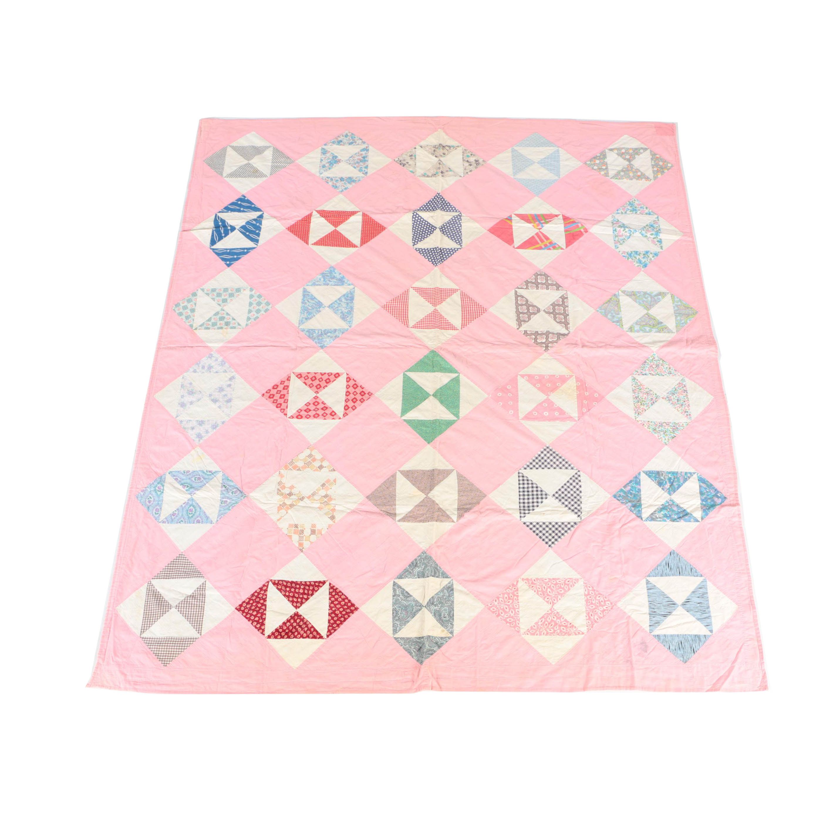 Vintage Handcrafted "Hourglass" Pieced Quilt