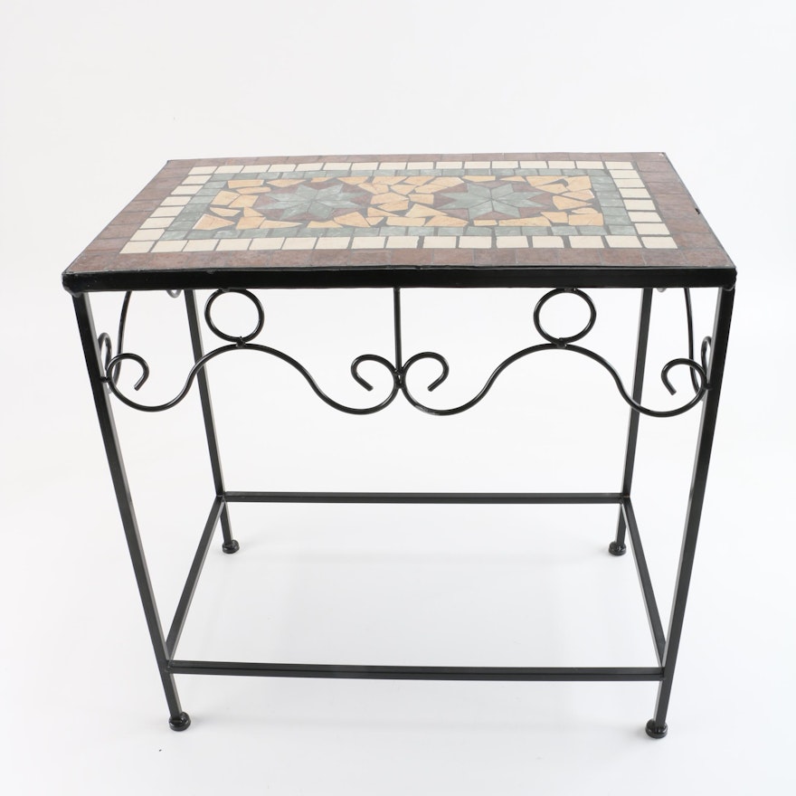 Mosaic Tile Top and Metal Side Table