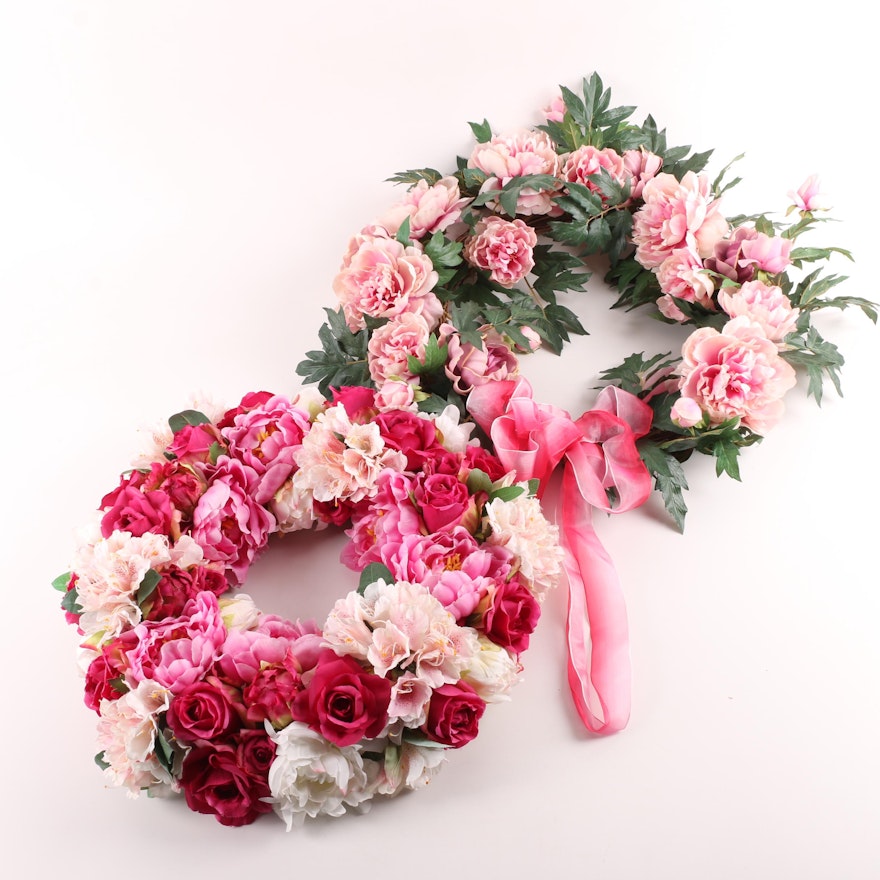 Artificial Floral Wreaths With White, Pink and Red Roses