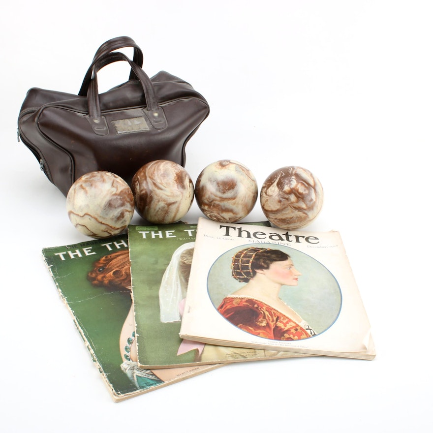 Antique "The Theatre" Magazines with Vintage Bocce Ball Set
