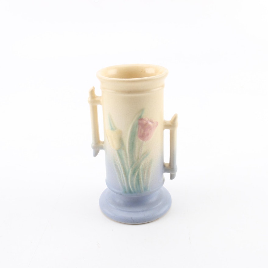 Vintage Hull Pottery "Sueno Tulip" Pattern Yellow and Blue Vase