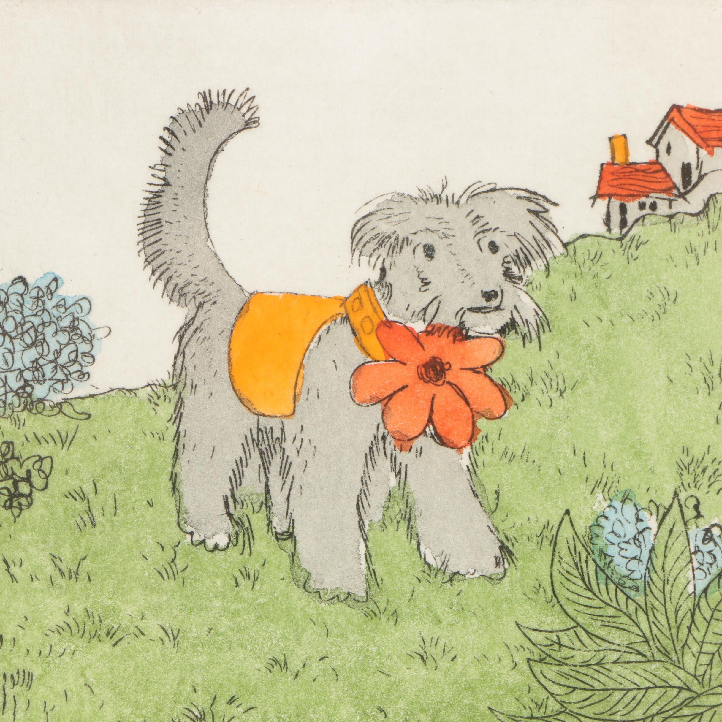 Field Limited Edition Hand Colored Etching "Terrier"