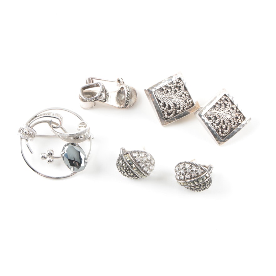 Sterling Silver Earrings and Brooches Including Lois Hill and Judith Jack