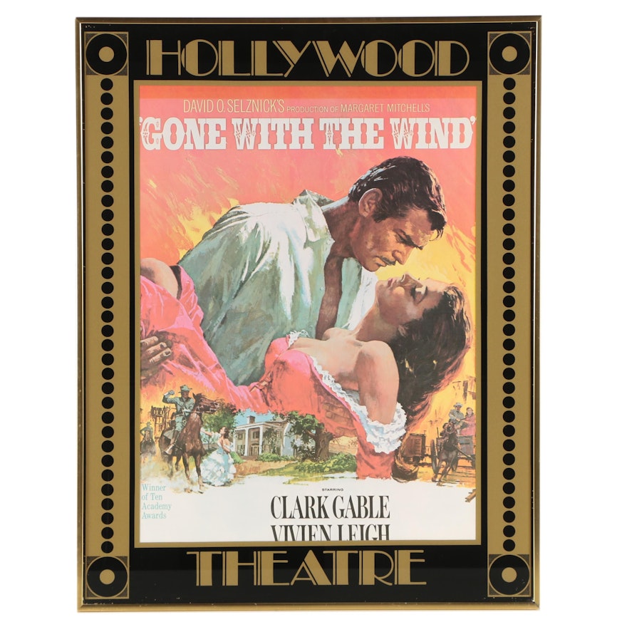 Offset Lithographic "Gone with the Wind" Film Poster and Hollywood Theatre Frame