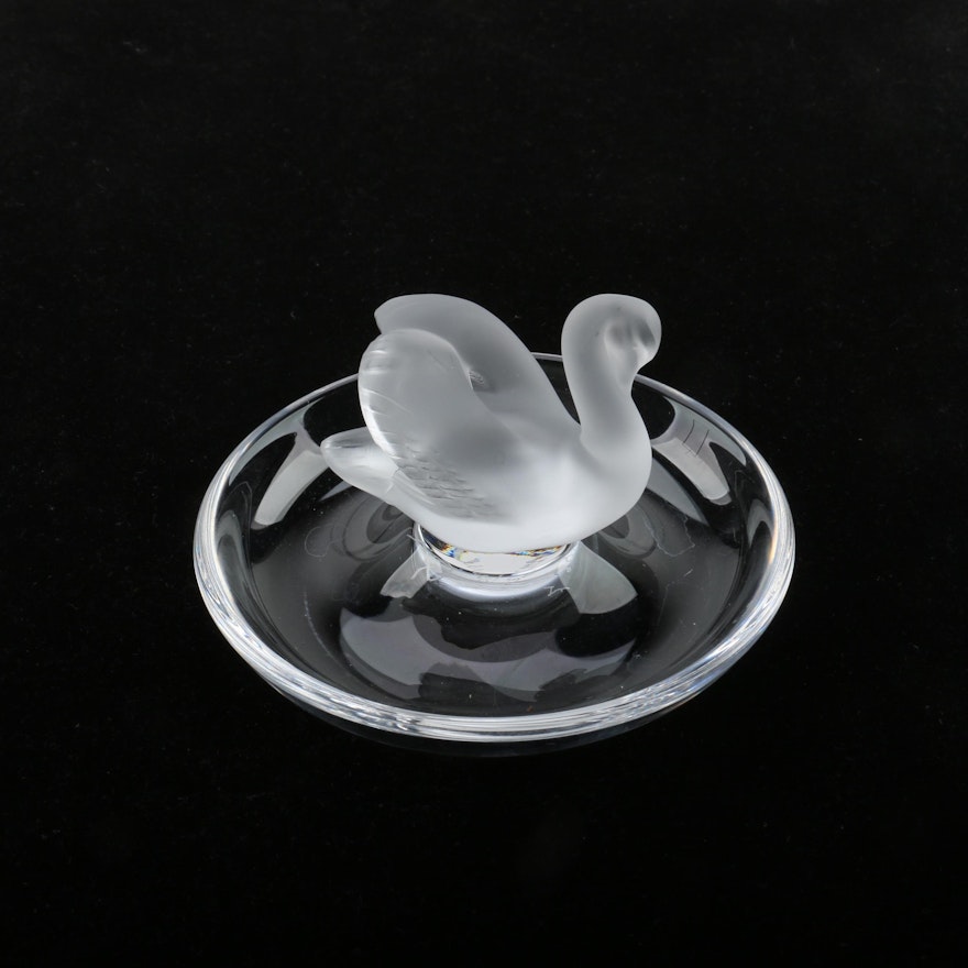 Signed Lalique Figural "Cygne" Pin Tray