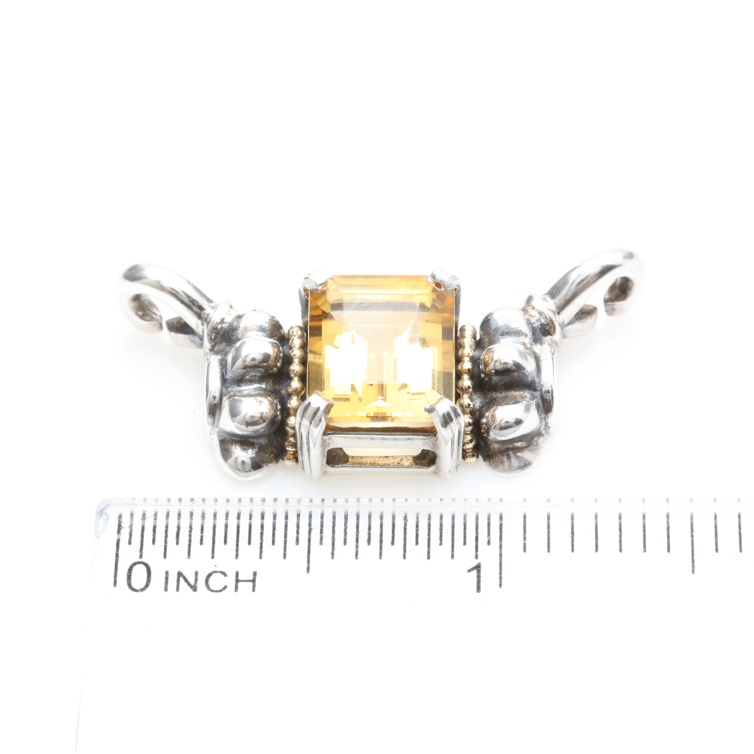 Lagos Caviar Sterling Silver Synthetic White Sapphire and Citrine Necklace