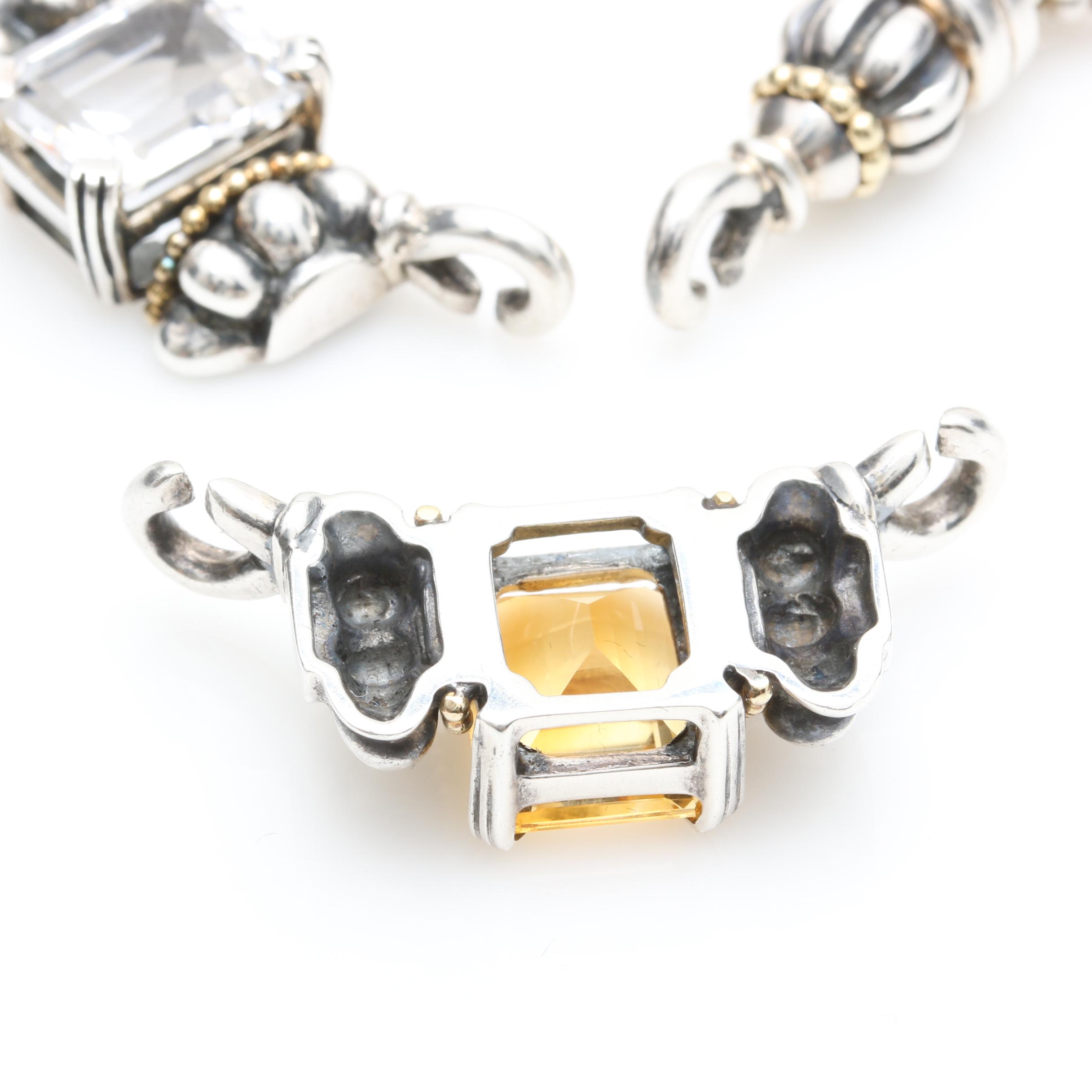 Lagos Caviar Sterling Silver Synthetic White Sapphire and Citrine Necklace
