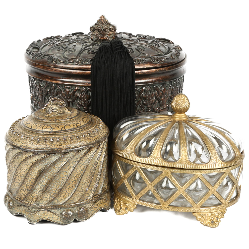 Collection of Decorative Boxes Including Bombay Company