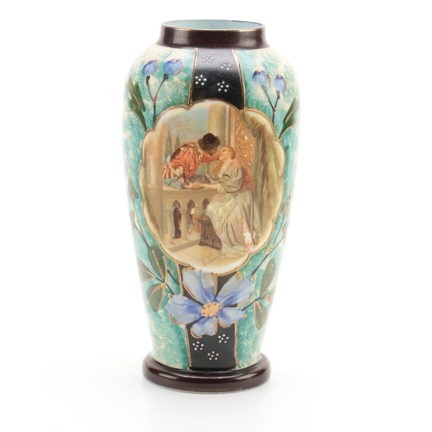 Austrian Painted Glass Vase with Shakespearian Imagery