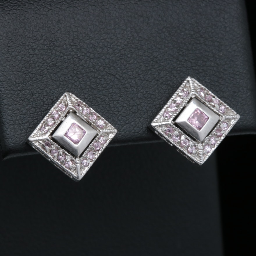 Sterling Silver and Synthetic Pink Sapphire Earrings