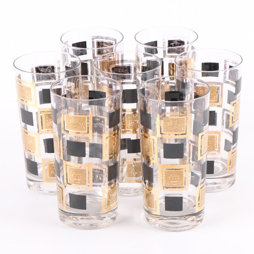 Mid Century Modern Black and Gold Block Glassware