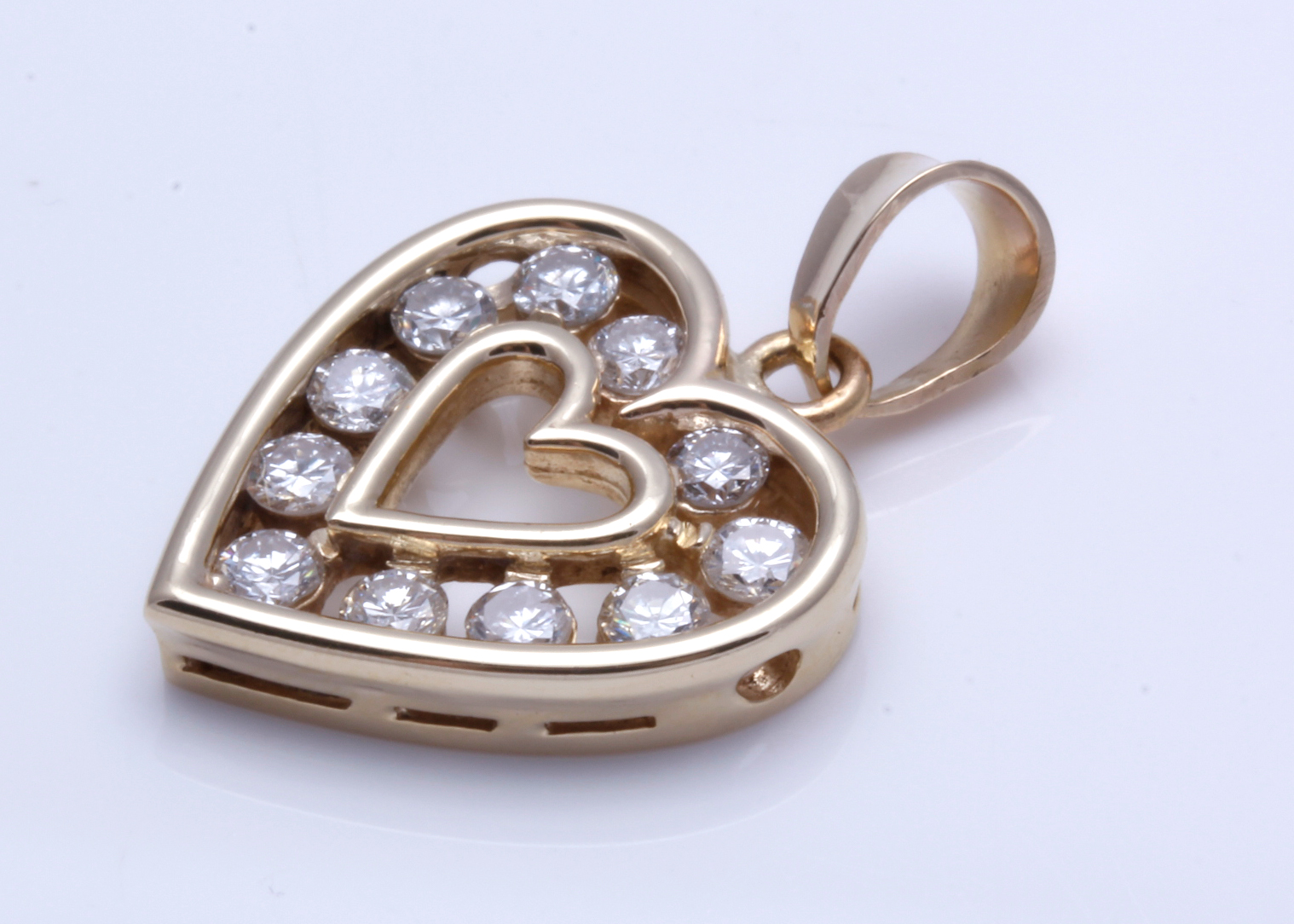 14K Yellow Gold Diamond Heart Pendant