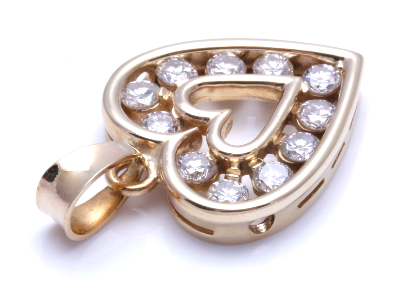 14K Yellow Gold Diamond Heart Pendant