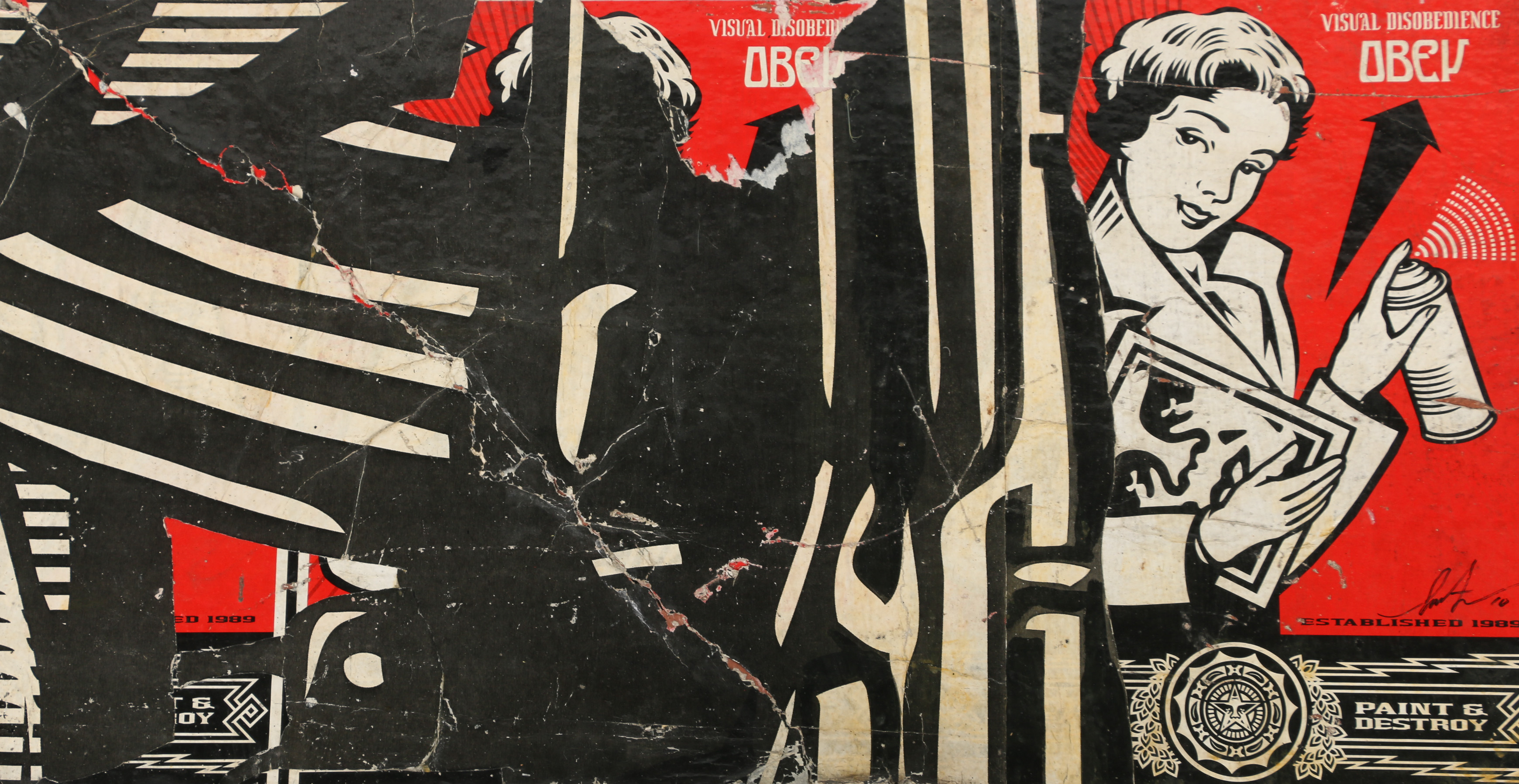 Shepard Fairey Mixed Media "Metropole Peace Guard Mural (Detail)"