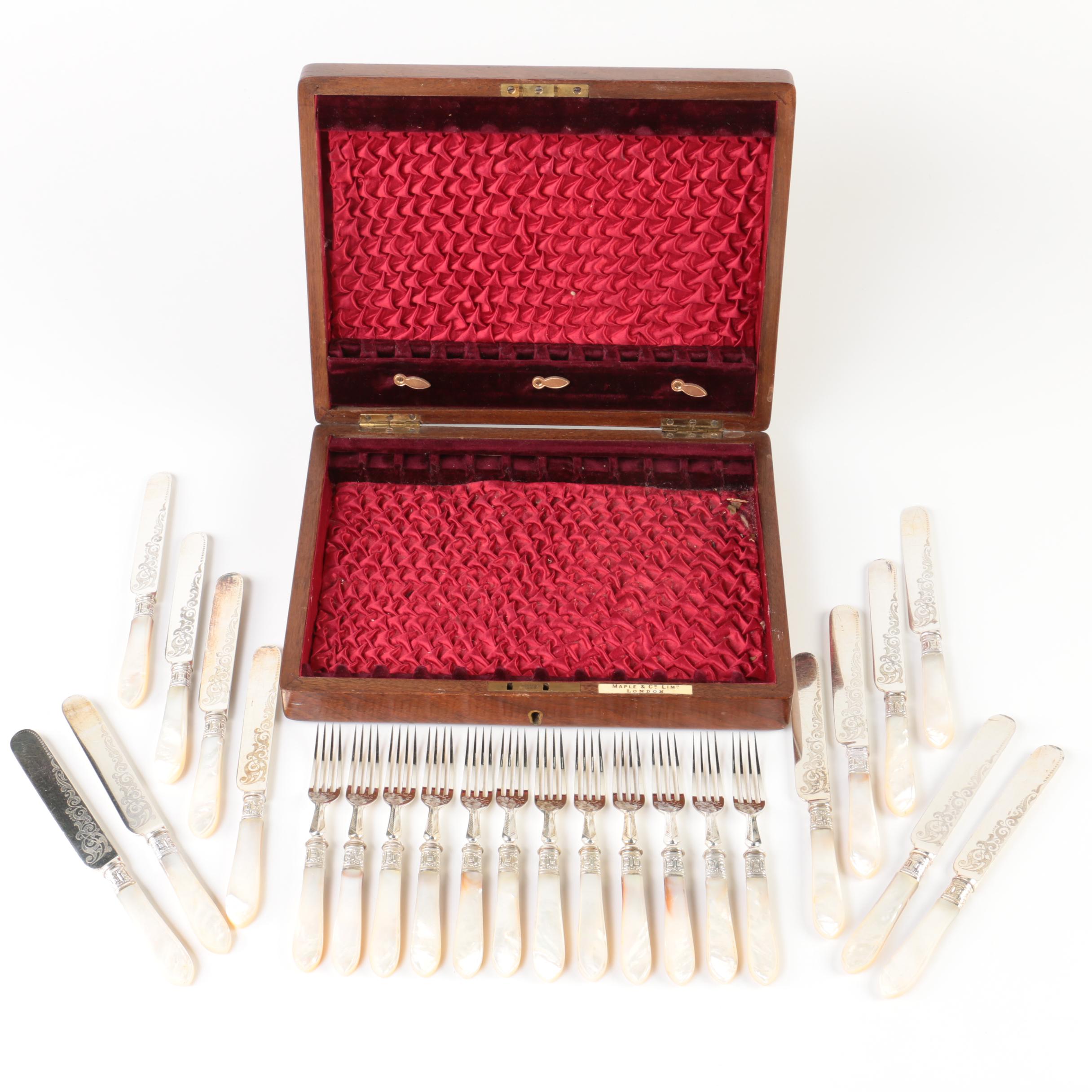 Silver Plate and Mother of Pearl Knife and Fork Set