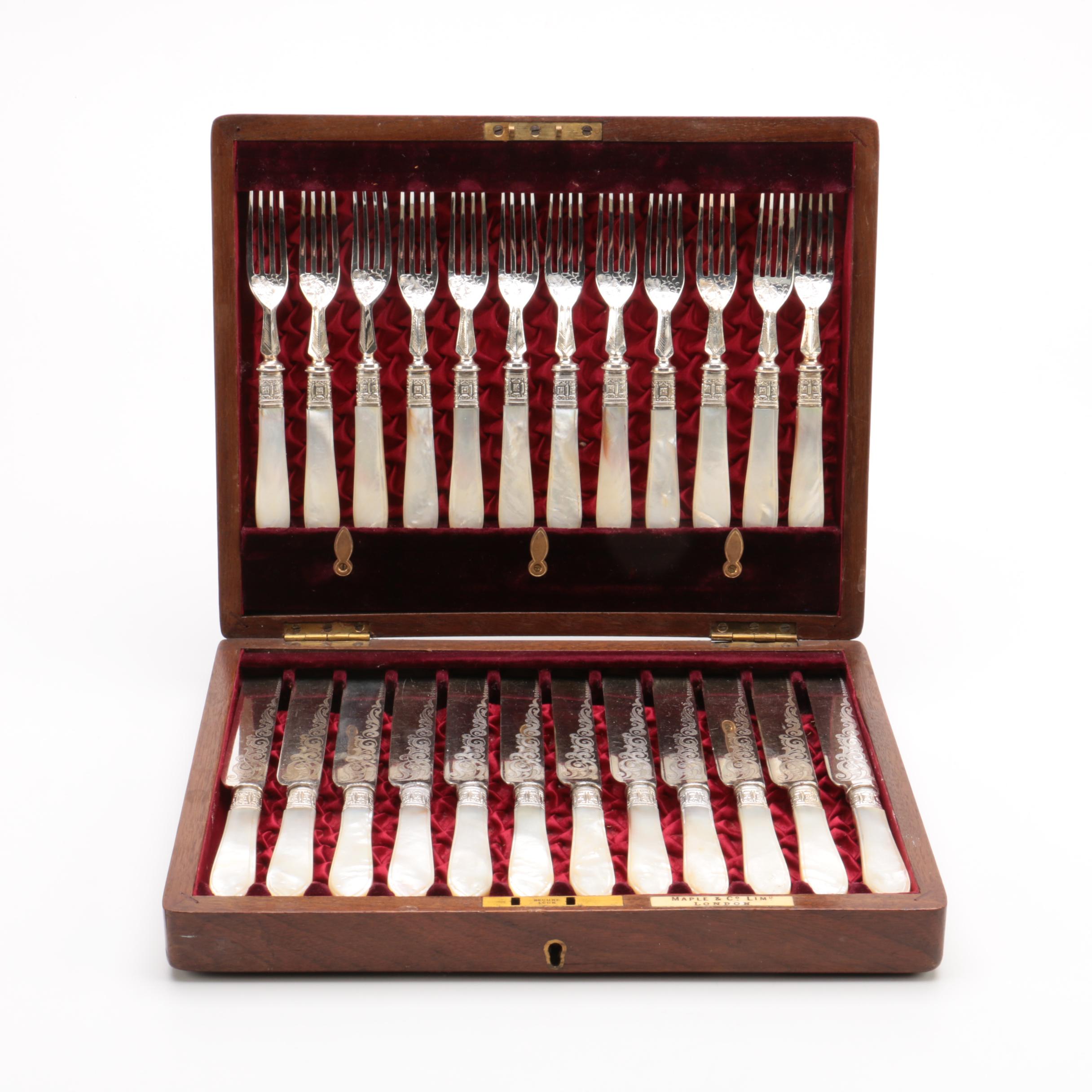 Silver Plate and Mother of Pearl Knife and Fork Set