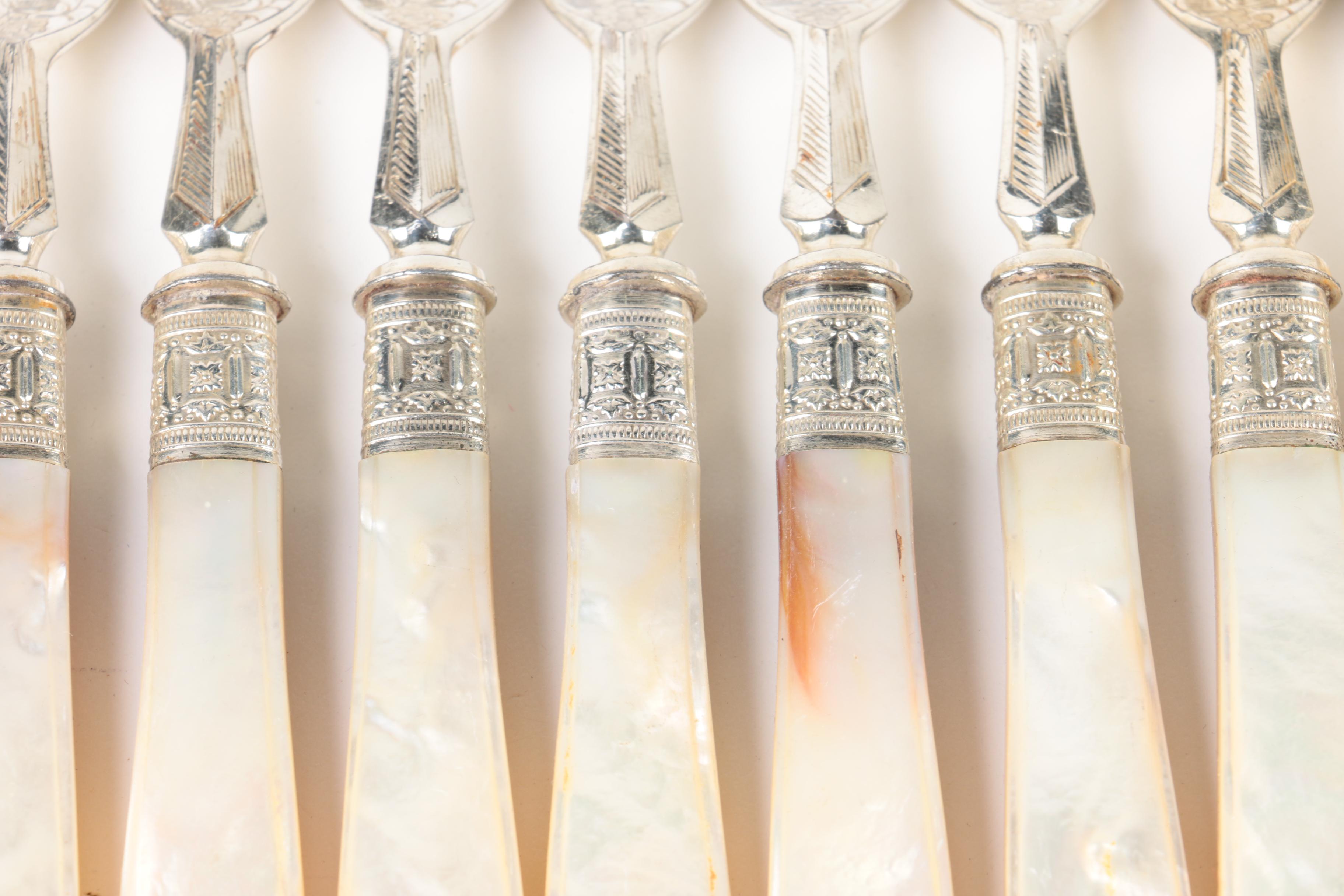 Silver Plate and Mother of Pearl Knife and Fork Set