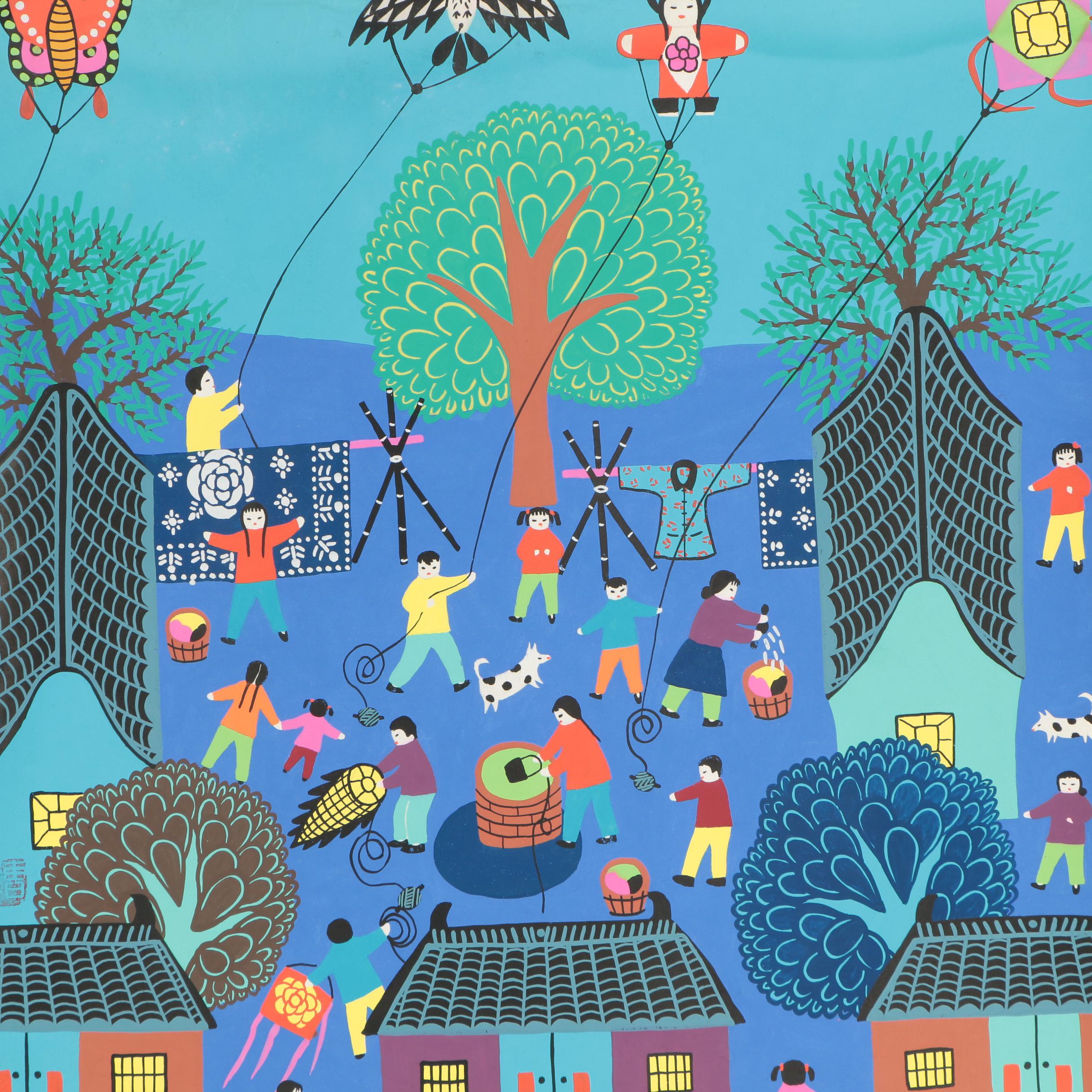 Embellished Serigraphs After Chinese Jinshan Style Folk Paintings