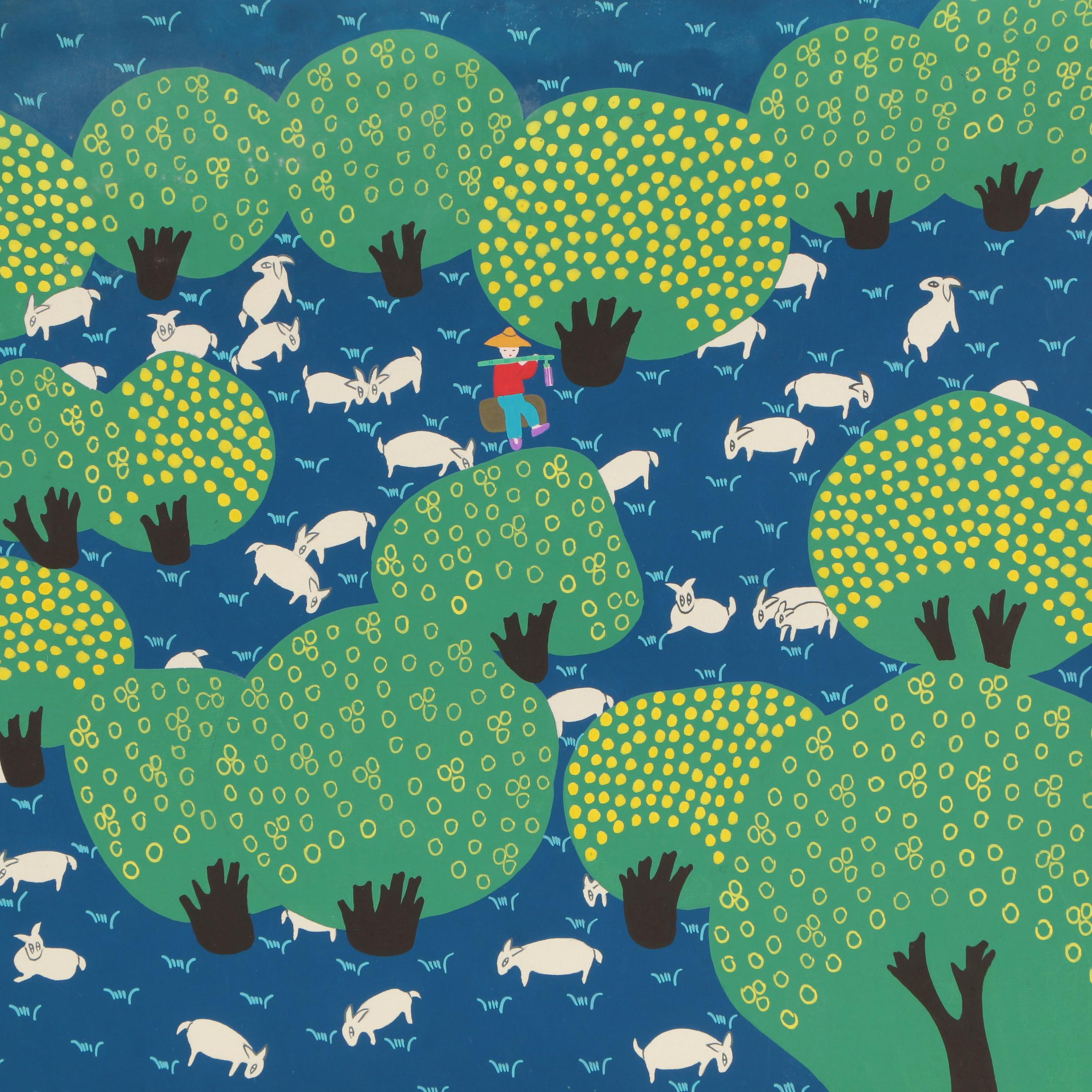 Embellished Serigraphs After Jinshan Style Folk Paintings