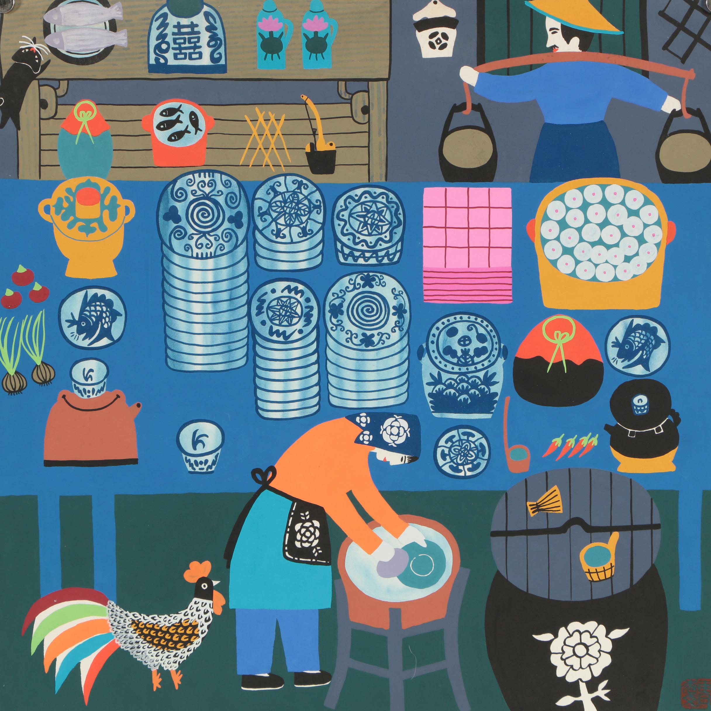 Embellished Serigraphs After Jinshan Style Folk Paintings