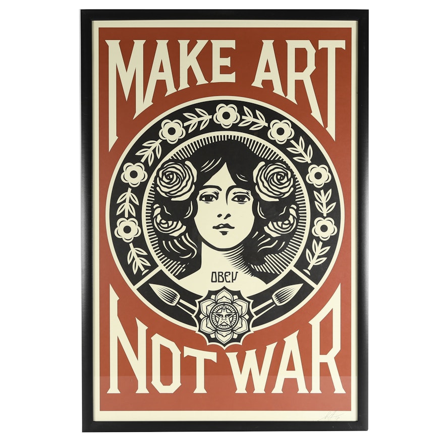 Shepard Fairey Signed Offset Lithograph "Make Art Not War"