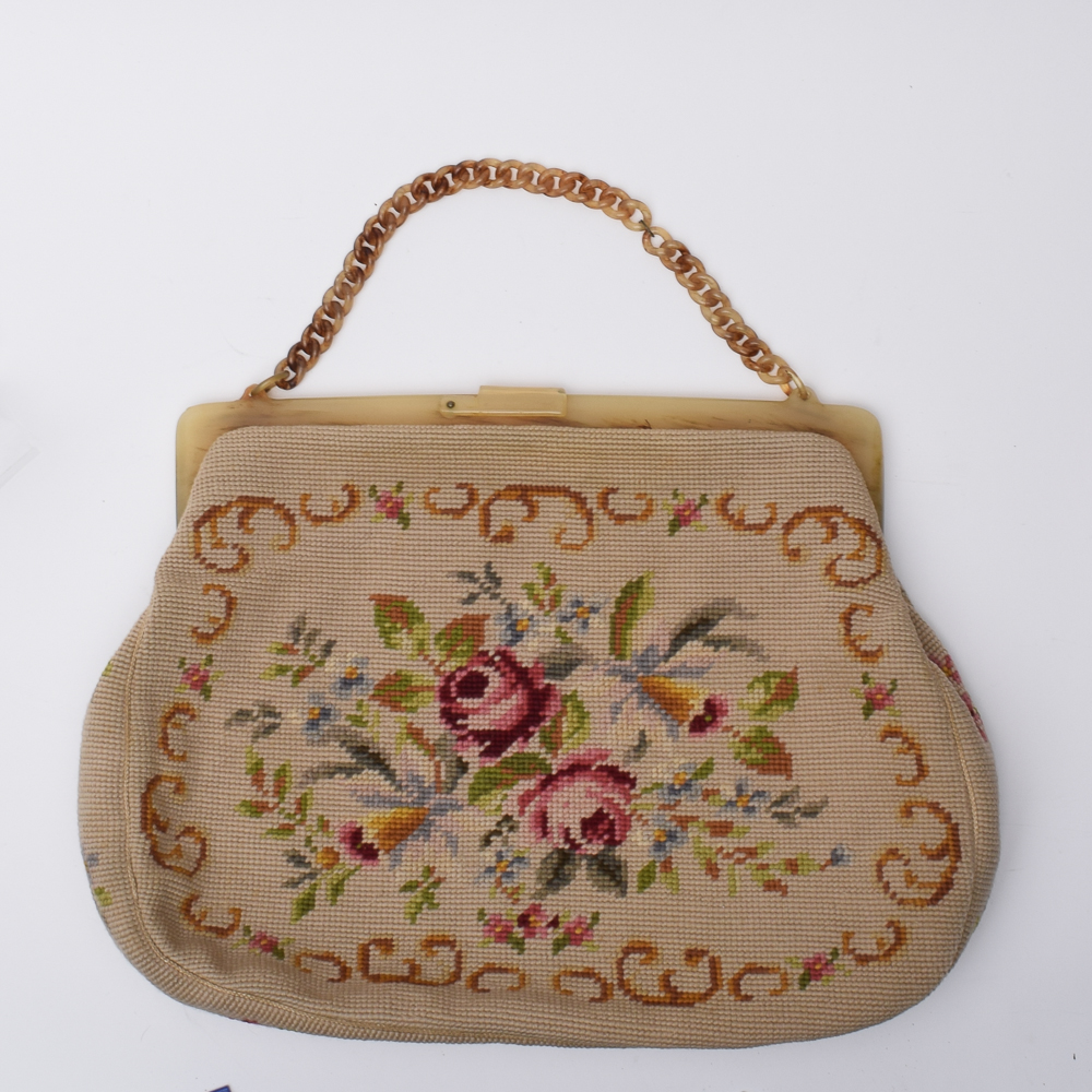 Circa 1950s Vintage Christine Custom Bags Needlepoint Purse
