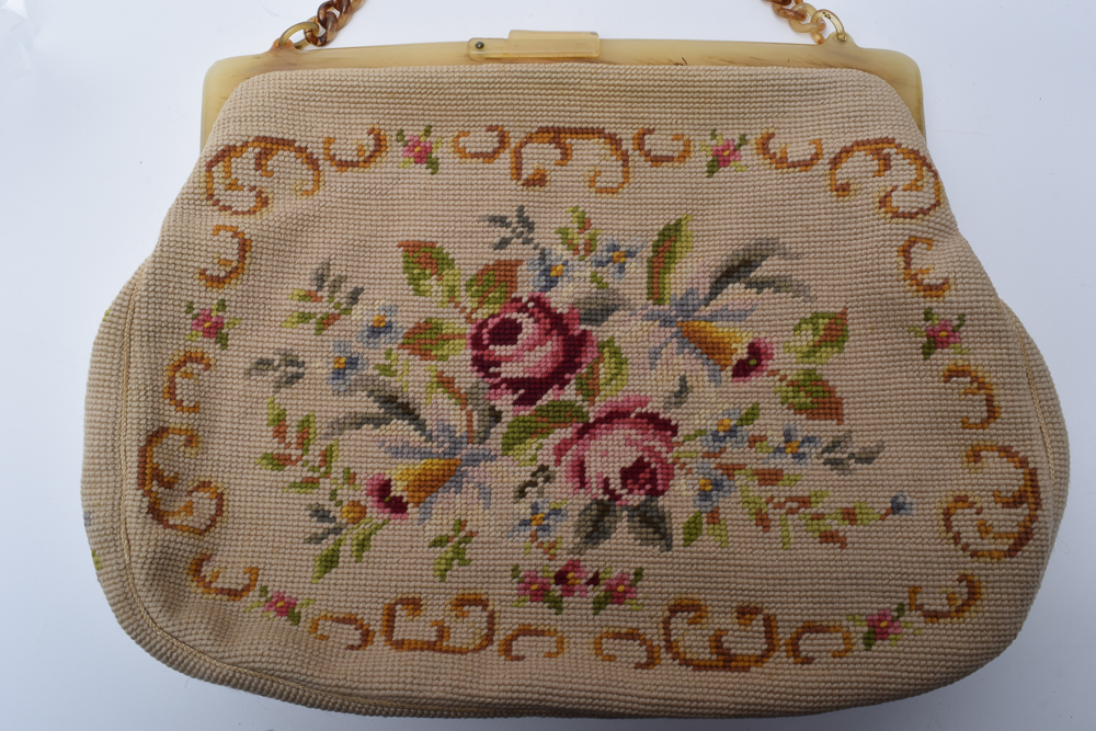 Circa 1950s Vintage Christine Custom Bags Needlepoint Purse