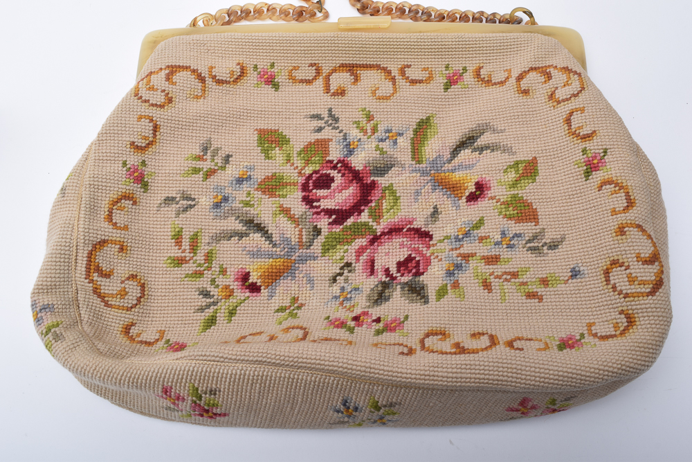 Circa 1950s Vintage Christine Custom Bags Needlepoint Purse