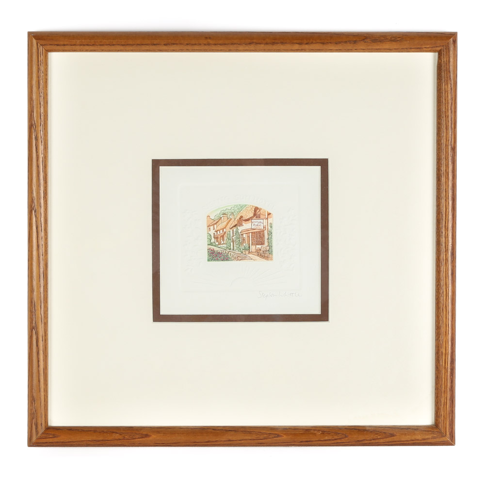 Signed Stephen Whittle Hand Colored Embossed Etching "Rising Sun Hotel"