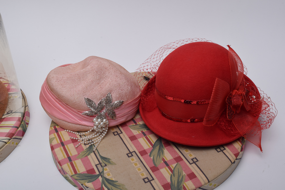 Women's Vintage Embellished Hats with Boxes Including Adolfo II and Don Anderson